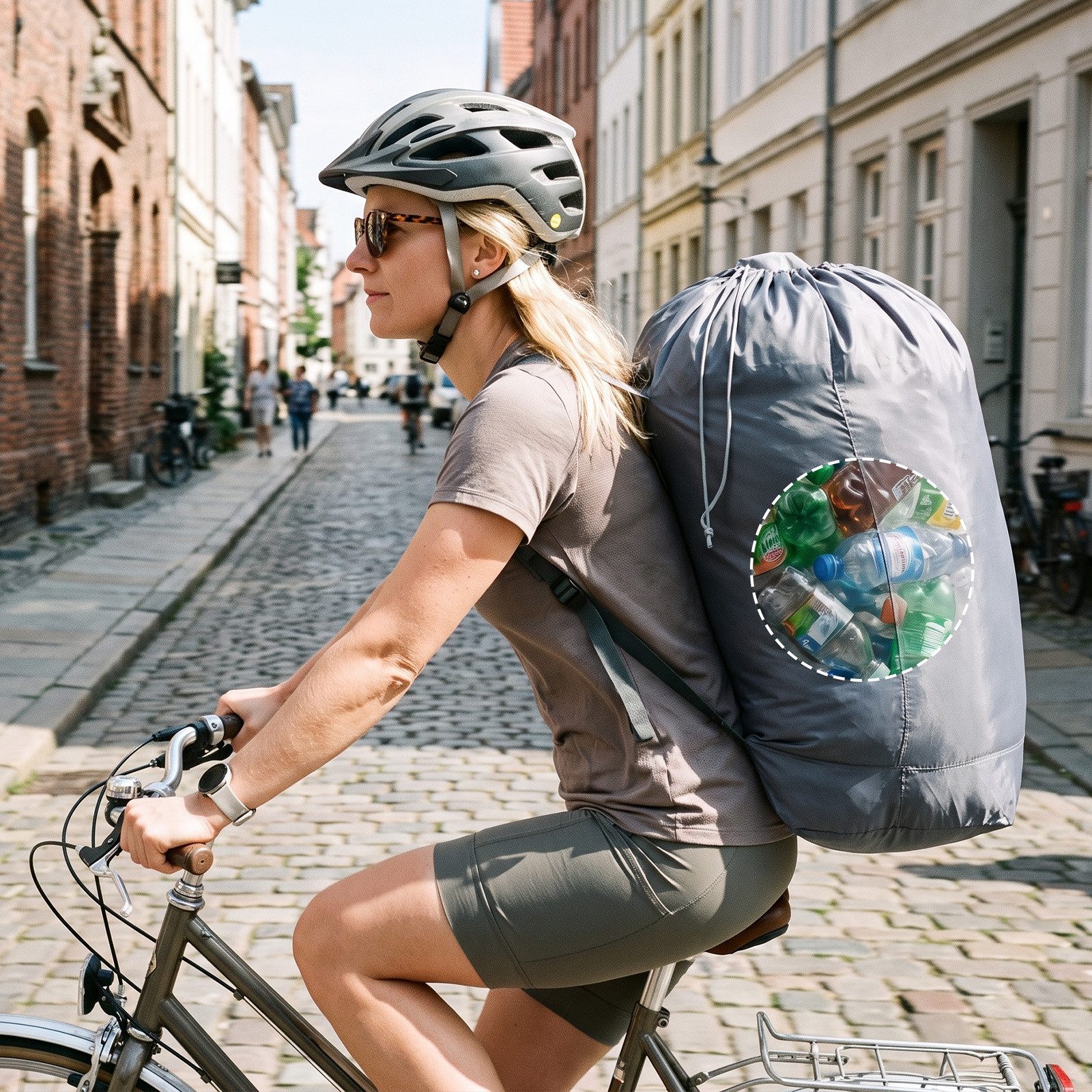 Sekey Flaschenkorb Pfandflaschen Sammelbehälter 100L Flaschensammler Leergut Aufbewahrung, Mit herausnehmbarem Rucksack-Innenbeutel für Küche und Recycling – Bild 2 von 5