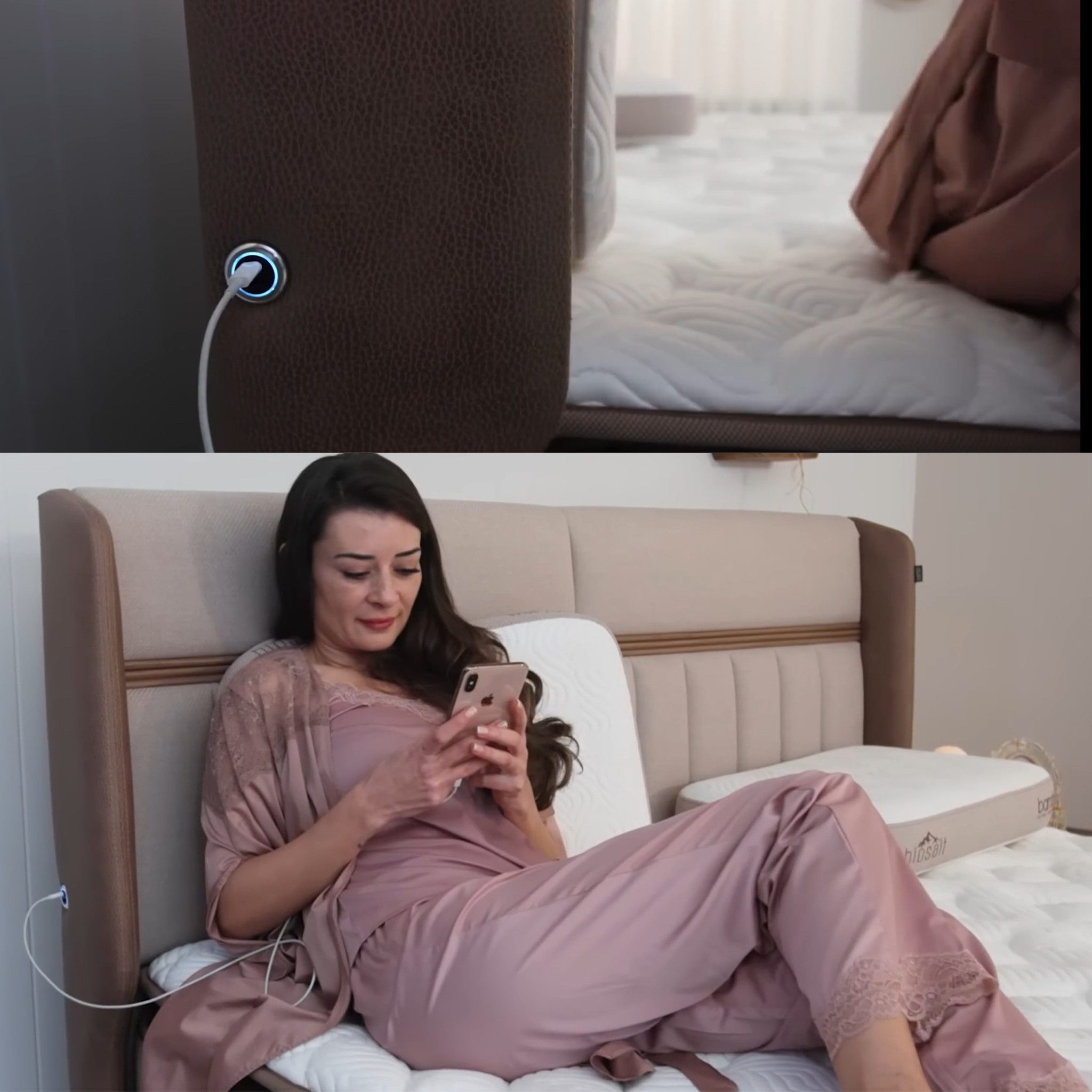 Bambi Boxspringbett Stauraumbett inkl. Matratze Boxspringbett 180x200 - 90x200 Biosalt (2 Bettkästen + Kopfteil + Matratze), USB und LED