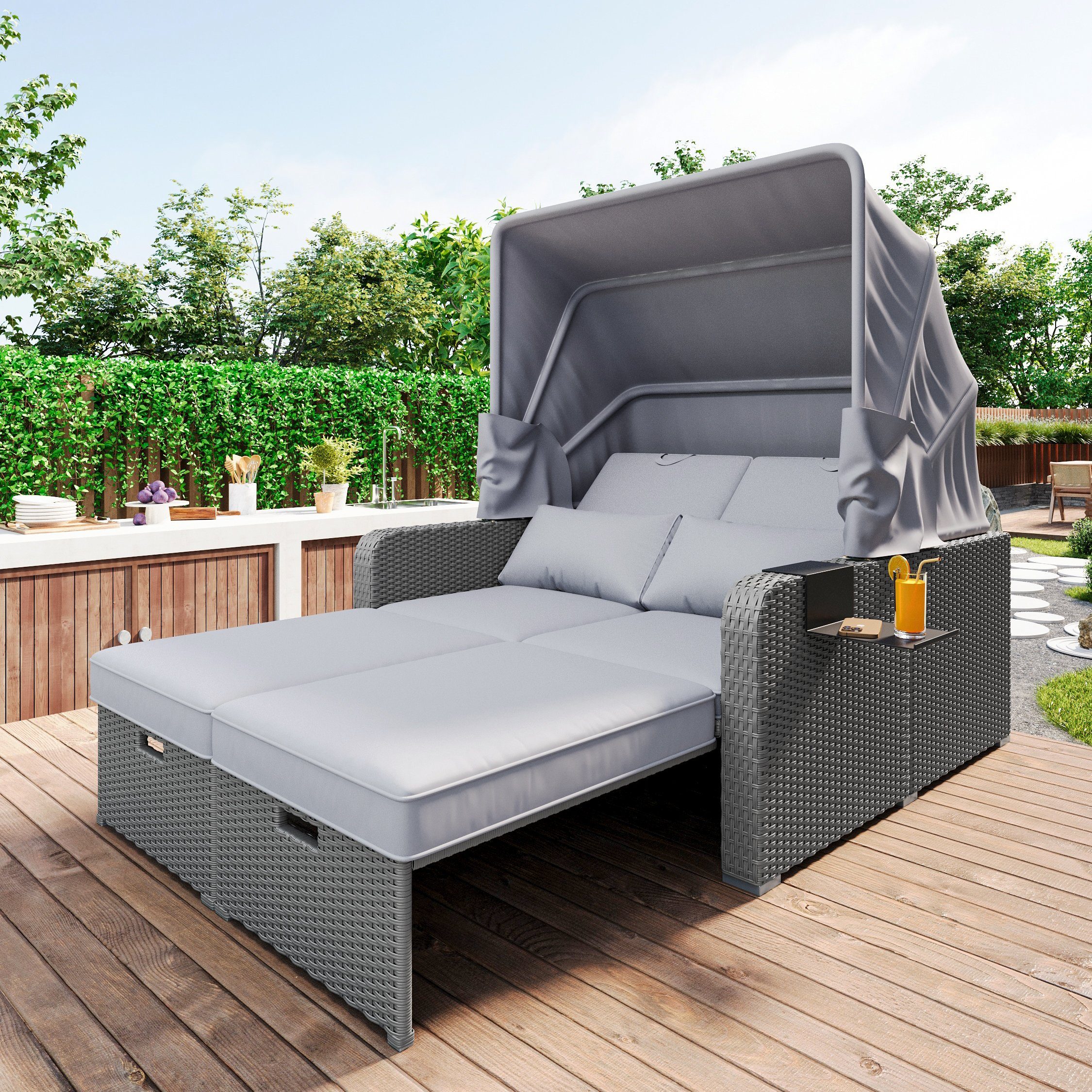 HOMALL Strandkorb Polyrattan Gartenmöbel für 2 Personen, Gartensofa