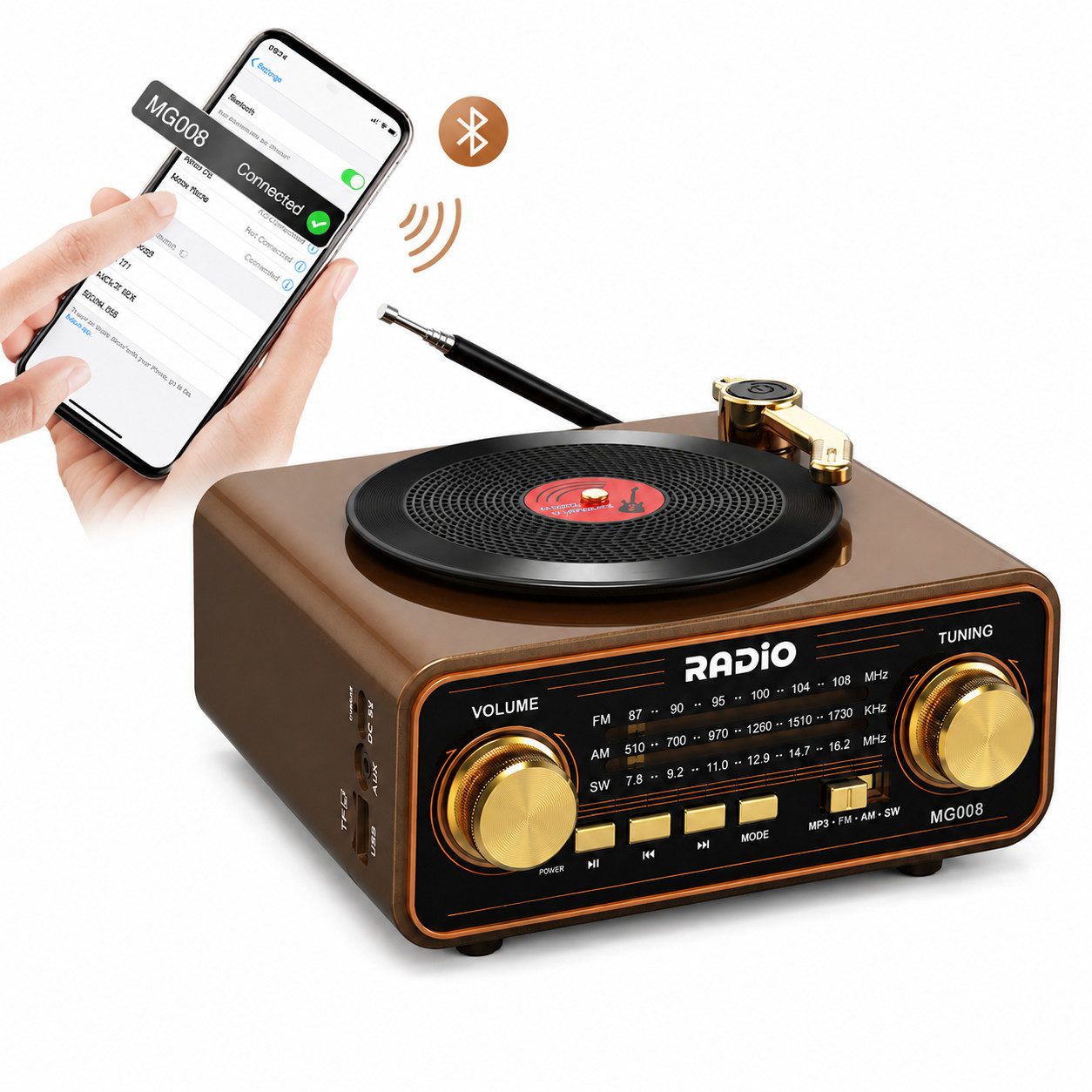ibettertec Retro Radio mit Bluetooth 6.0, Tischradio Holz mit TF Karte MP3 Player Radio (Klassisches Holzdesign mit moderner Technik – kabellose Musik, vielseitiger Radioempfang und einfache Bedienung für Zuhause)