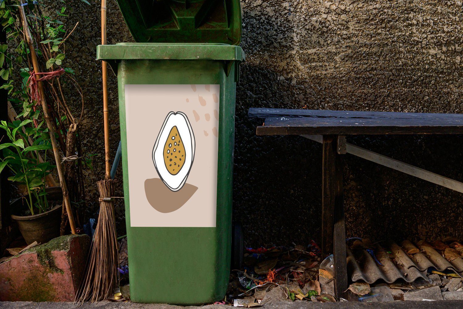 MuchoWow Wandsticker - St), Mülleimer-aufkleber, - Container, Grau Feige Mülltonne, (1 Sommer Abfalbehälter - Sticker, Braun