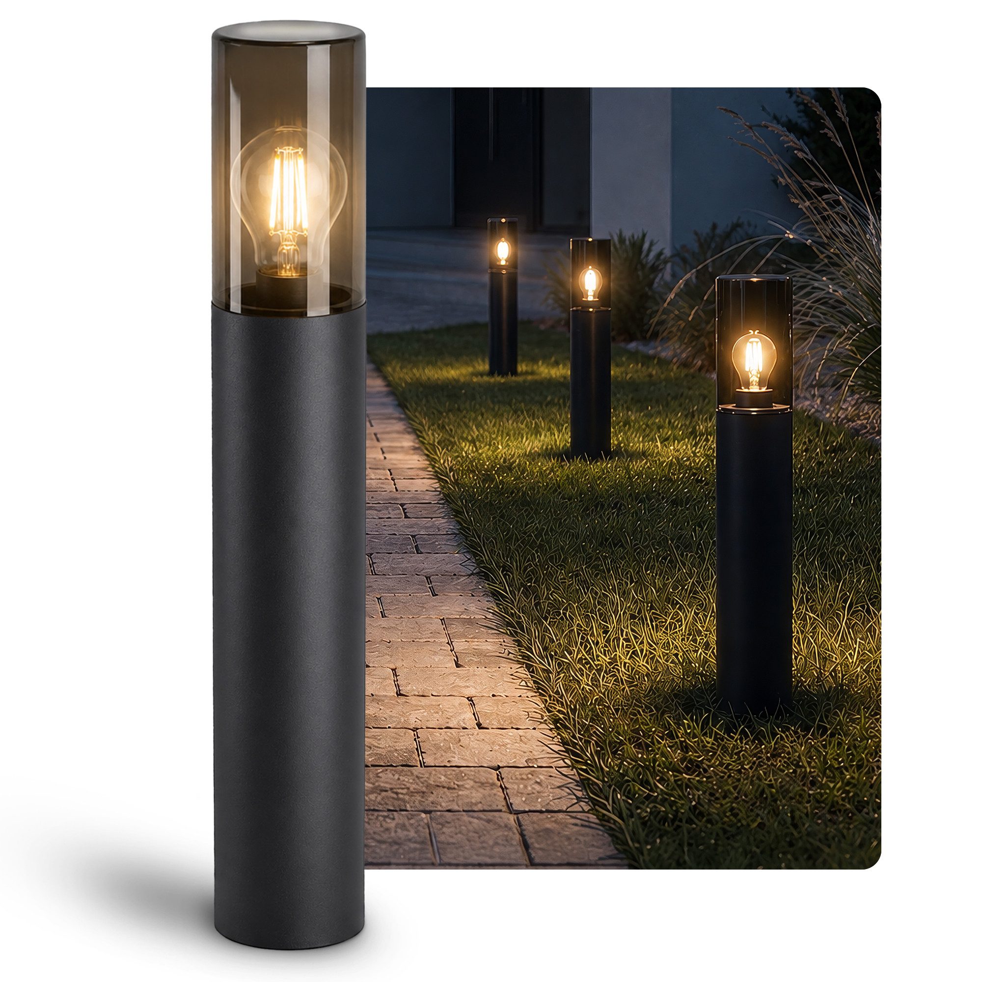 SSC-LUXon LED Gartenstrahler VARDA Pollerleuchte mit LED E27 Vintage Filament extra warmweiß 3W, Extra Warmweiß