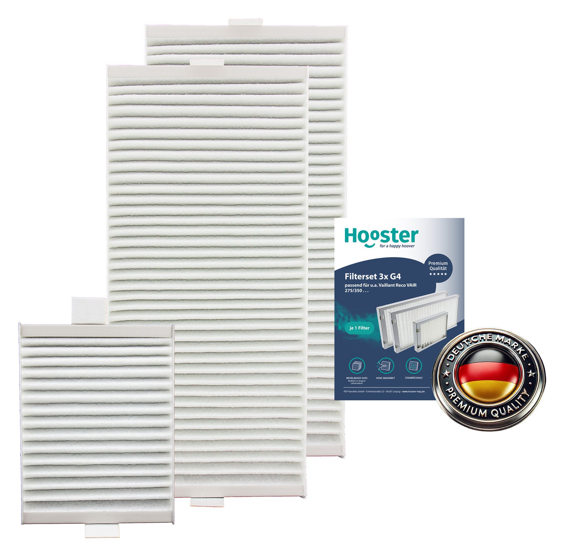 Hooster Luftfilter 1 Satz G4-Filter mit Bypass passend für Vaillant RecoVAIR VAR 275/350, 1 Satz = 3 Filter/Teile