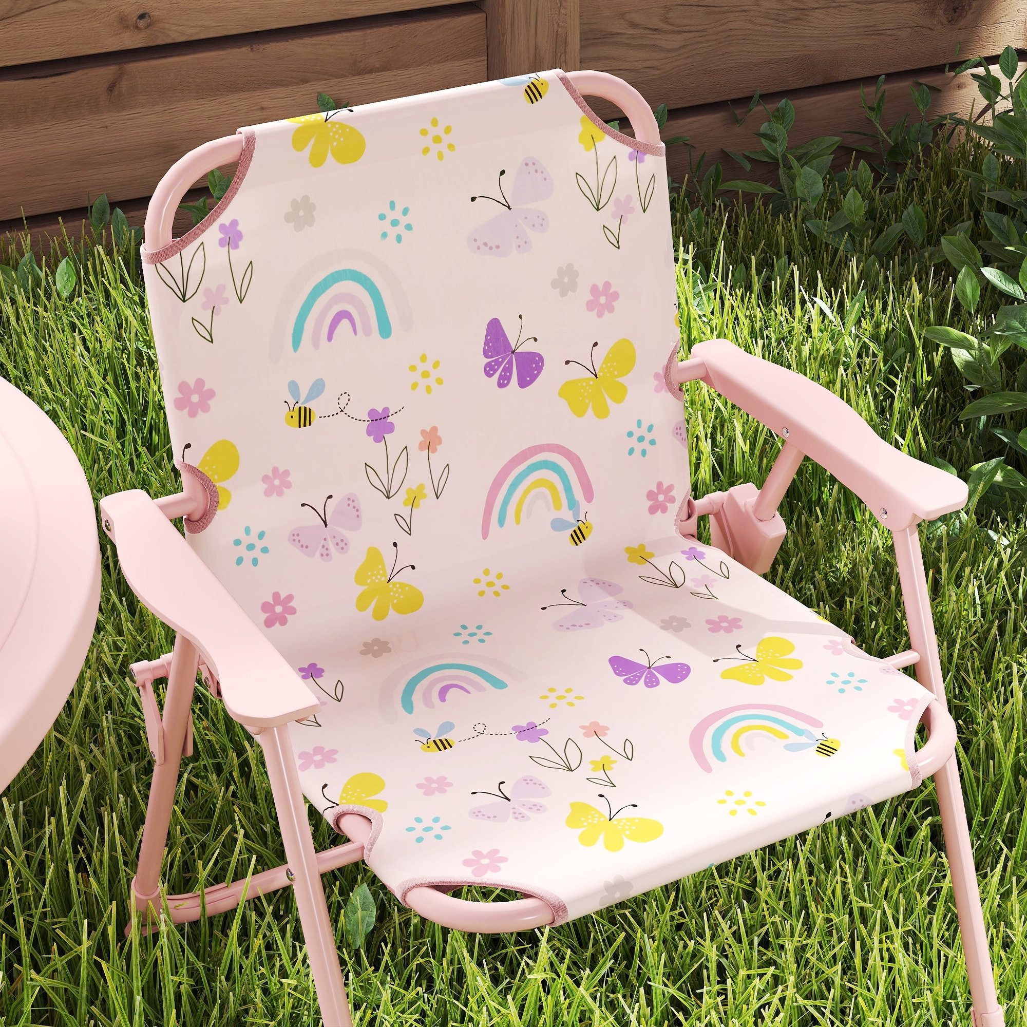 MC Star Garten-Kindersitzgruppe Kinder-Sitzecke, Klappstuhl-Sitz-Set, (mit Sonnenschirm, Buntes Muster, Rosa)