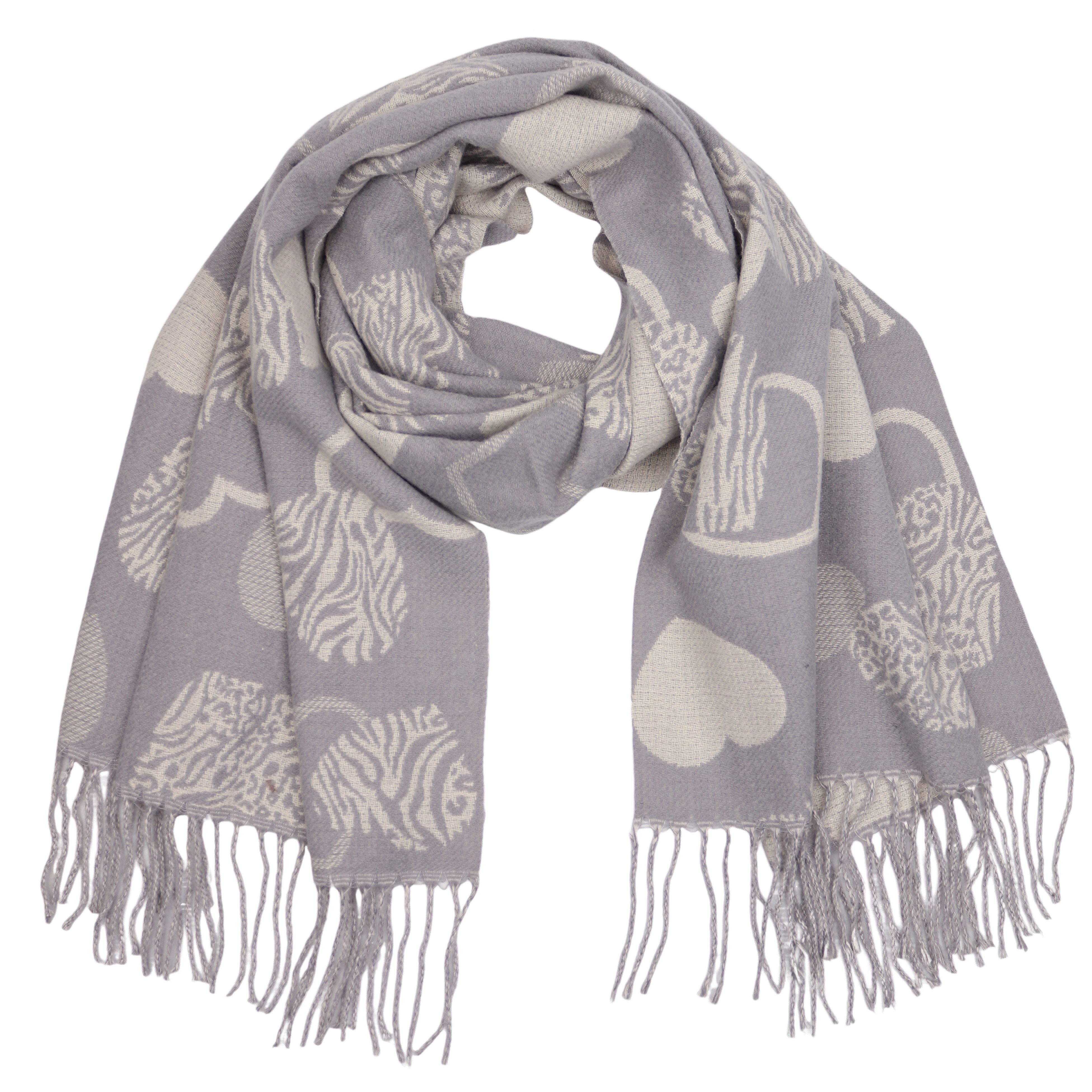 MIRROSI Modeschal weicher und warmer Schal Herz mit Fransen, 67x180cm, (Neue Kollektion Herbst/Winter 2025; ca. 315 Gramm), Damen Halstuch ideal für Herbst und Winter