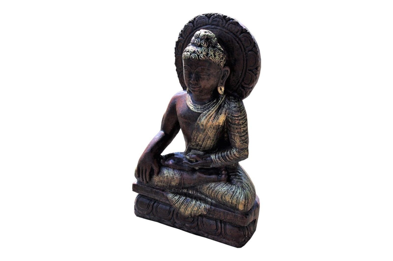 Antikes Wohndesign Gartenfigur 2 x Thai Buddha Kerzenhalter Bronze Optik Garten Buddha Statue Feng