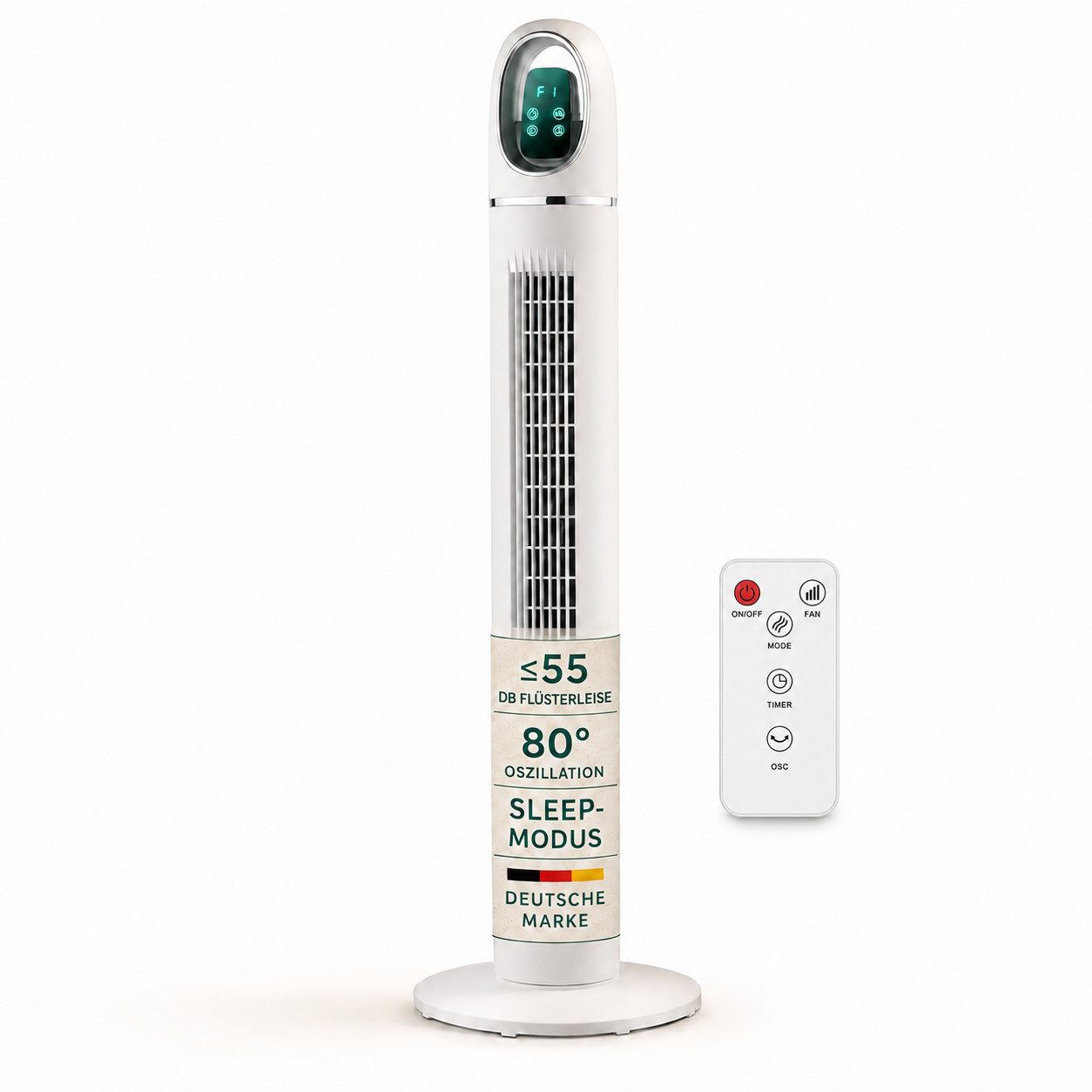 Onbest Turmventilator Standventilator Säulenventilator mit Fernbedienung leise, 45W, 80°-Oszillation, Sleep-Funktion, 3 Modis