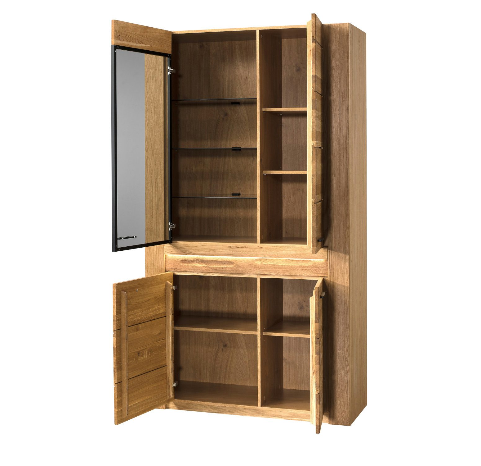 Empinio24 Standvitrine Volo Vitrinenschrank Eiche teil-massiv, 110 cm breit, mit 4 Türen