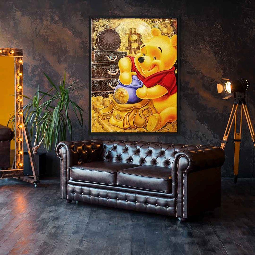 DOTCOMCANVAS® Leinwandbild Bitcoin Bear, der Rahmen Art Comic Pop ohne Winnie-the-Pooh crypto Bär Bitcoin Leinwandbild Pu