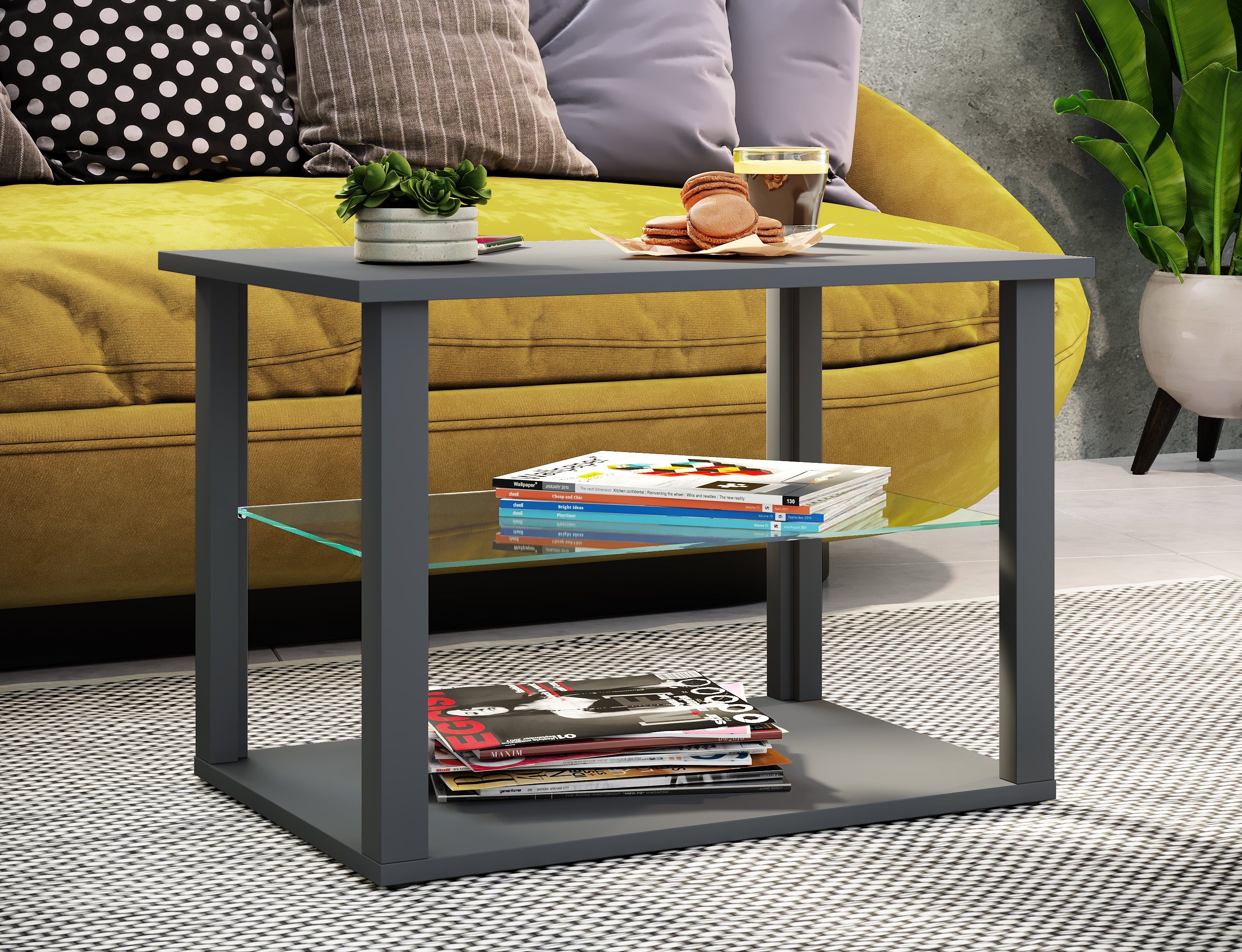 VCM Couchtisch Holz Sofatisch Couchtisch Glas Tisch Wanilo M, Pflegeleicht