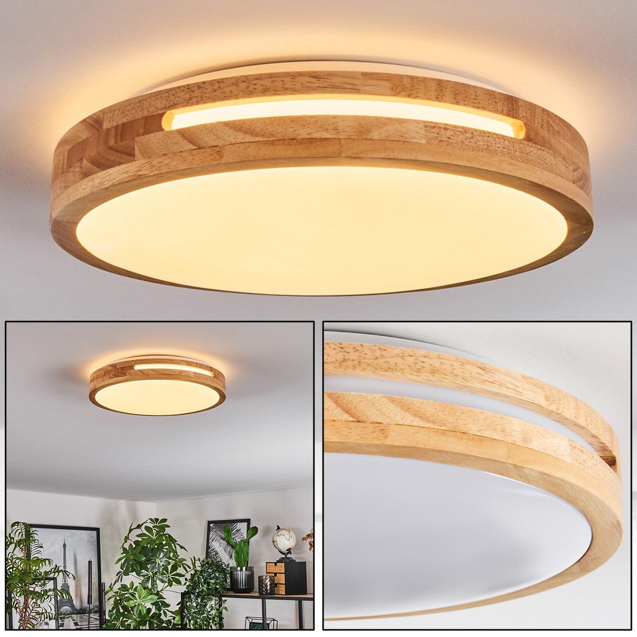hofstein Deckenleuchte moderne Deckenlampe aus Metall/Bambus/Kunststoff günstig online kaufen