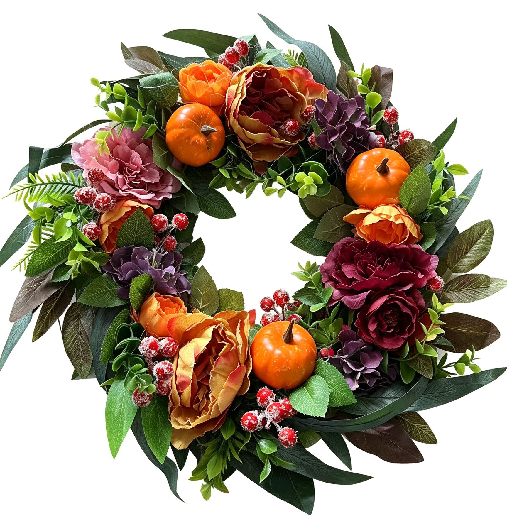 Coonoor Dekokranz Herbst Türkranz, Ahornblätter Kürbis Beeren Kranz, Herbst Dekor Kranz, geeignet für Innen/Außen Wanddekoration
