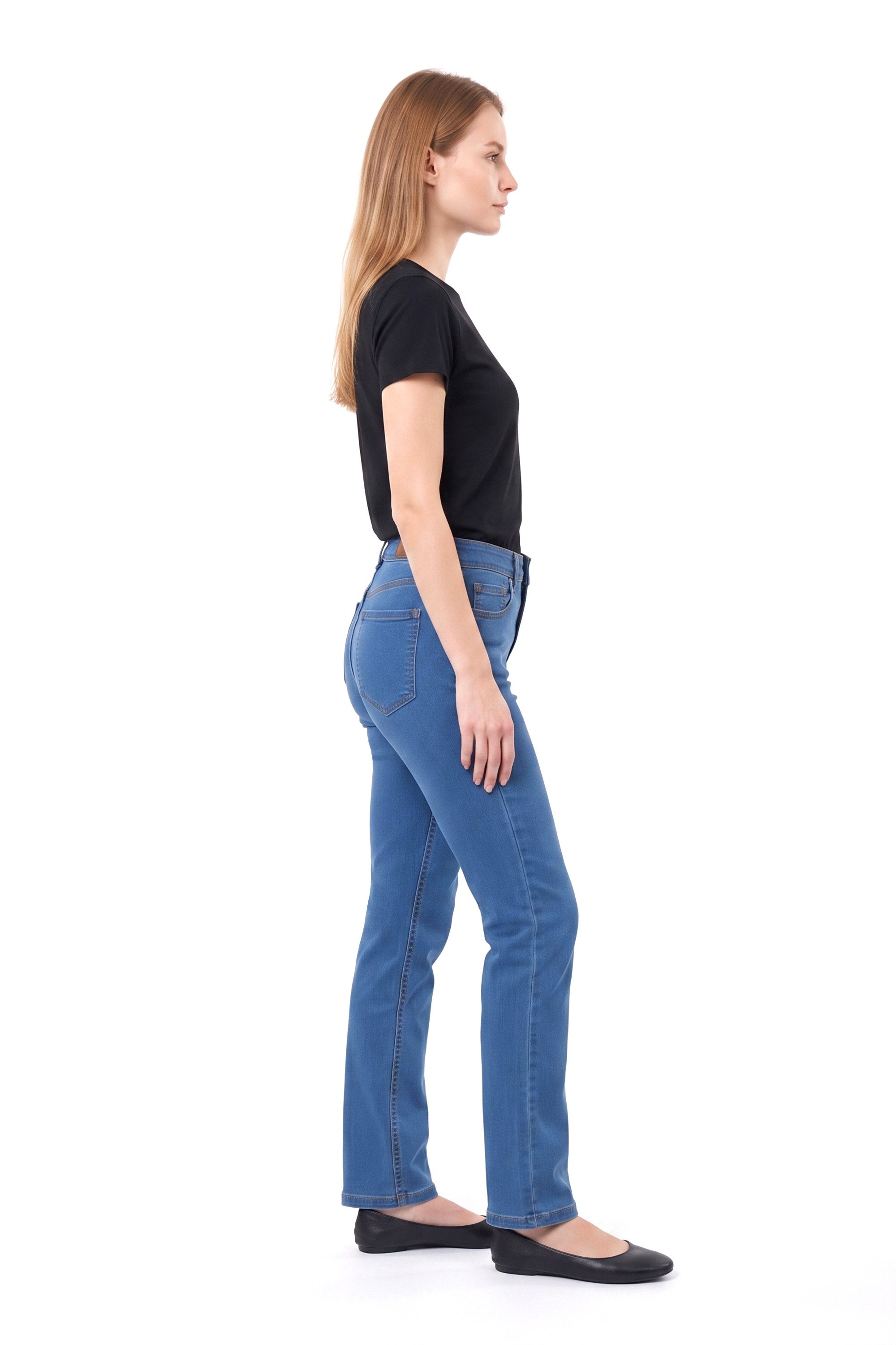 ESRA Regular-fit-Jeans Damen Jeans Straight Leg Stretch Jeans Damen Gerades Bein Jeanshose Straight Jeans Damen Geradeschnitt High Waist Jeanshose bis Übergröße – Bild 3 von 5