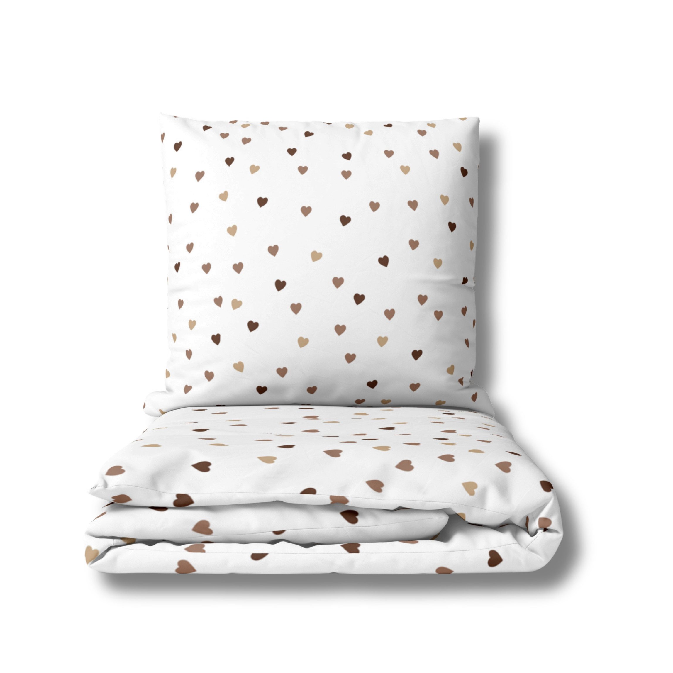 MTOnlinehandel Bettwäsche „Little Hearts“ Flanell, warmes Weiß mit Herzmuster in Naturtönen, 100% Baumwolle, 2 teilig, kuschelig, warm und pflegeleicht, Geschenkidee zum Valentinstag