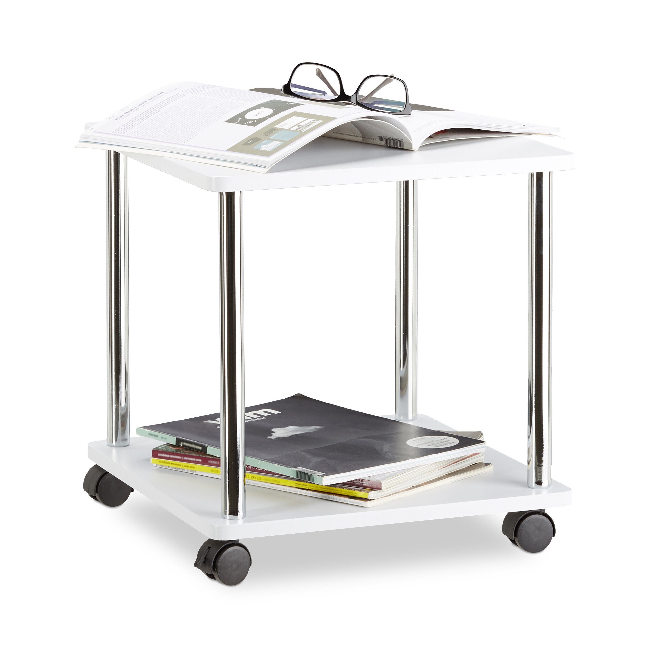 relaxdays Beistelltisch rollbar 2 Etage, quadratisch günstig online kaufen