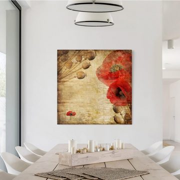 Bilderdepot24 Leinwandbild Vintage Retro Modern Mohnblume rot Bild auf Leinwand Groß XXL, Bild auf Leinwand; Leinwanddruck in vielen Größen