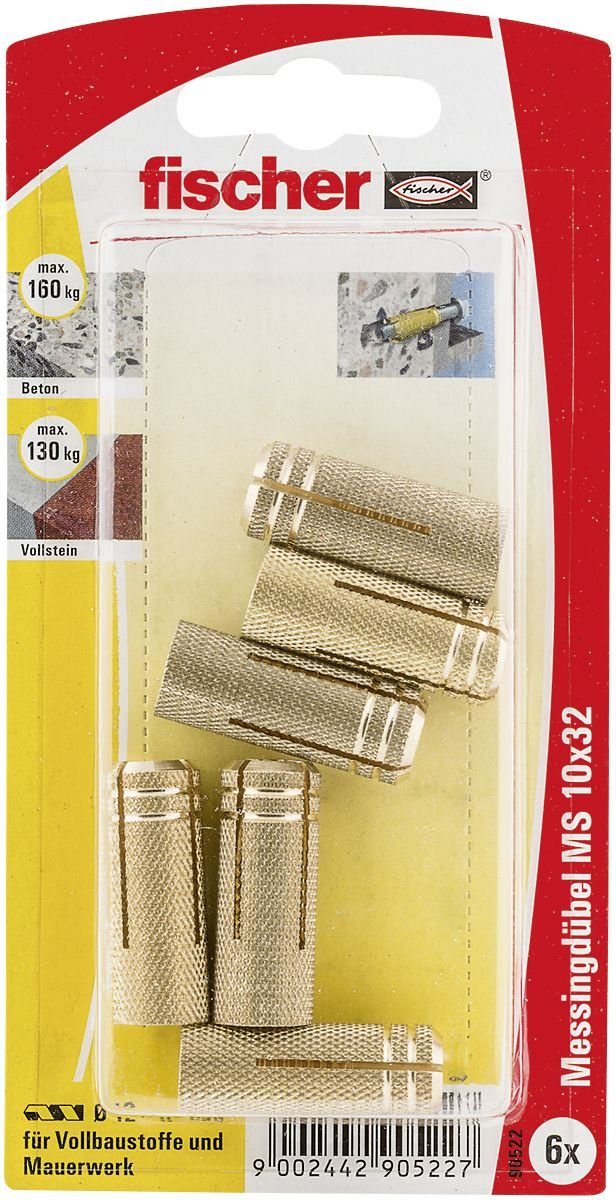 Messingdübel Schrauben- Dübel-Set fischer Fischer und 32 6 Stück x 10.0 - MS mm