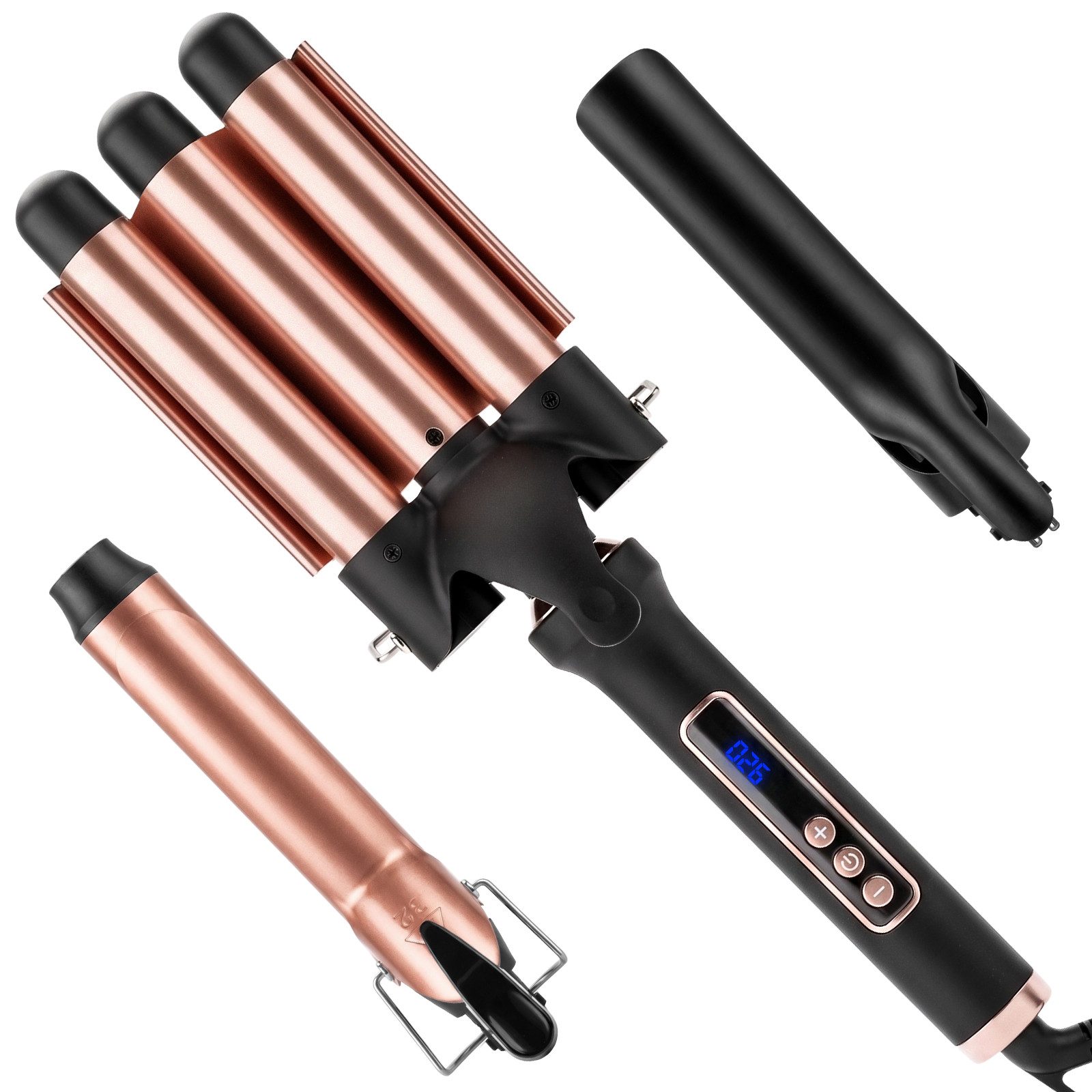 CkeyiN Pro Lockenstab Set 3 in 1,Glätteisen mit Verschiedenen Aufsätzen,Große Locken, Keramik Lockenstab 25mm/32mm,Lockenstäbe 3 Fässer, Ionen-Technologie,Schnellaufheizung,für Lange/kurze Haare