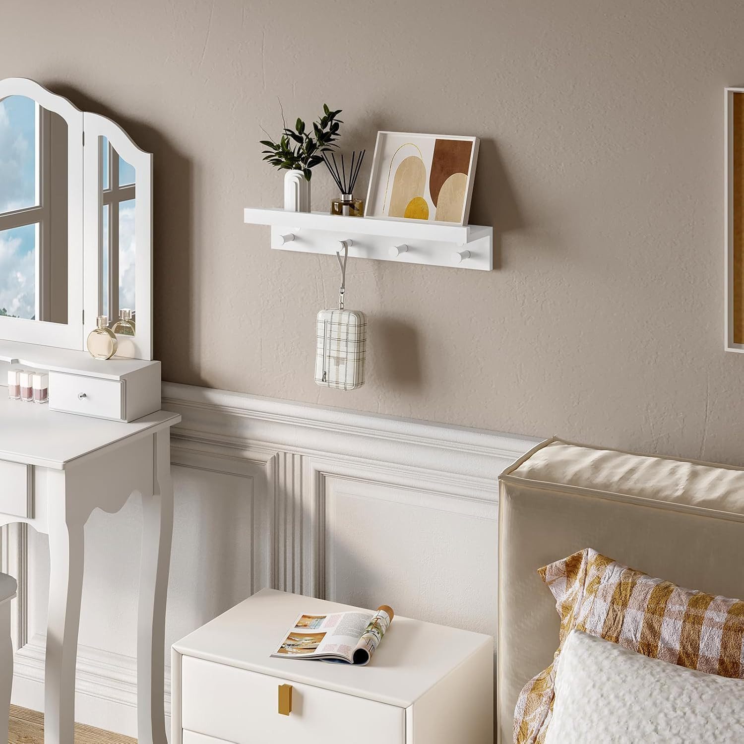 Woltu Wandregal, mit Haken, Schweberegal weiß, Zimmer Wanddeko günstig online kaufen