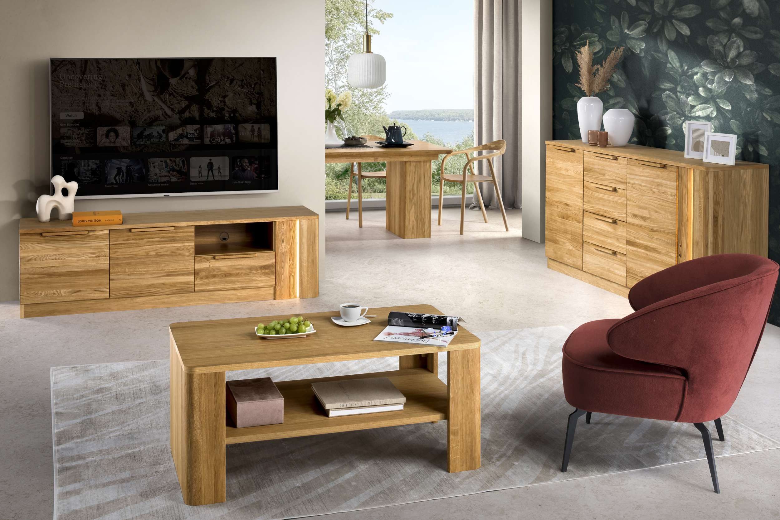 99rooms Wohnwand Pfronten, (Set (3-St), Wohnmöbel), Modern Design, aus Massivholz, Lieferung erfolgt ohne Esszimmertisch
