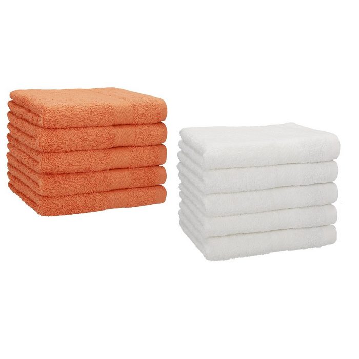 Betz Gästehandtücher 10 Stück Gästehandtücher Premium 100% Baumwolle Gästetuch-Set 30x50 cm Farbe orange und weiß 100% Baumwolle