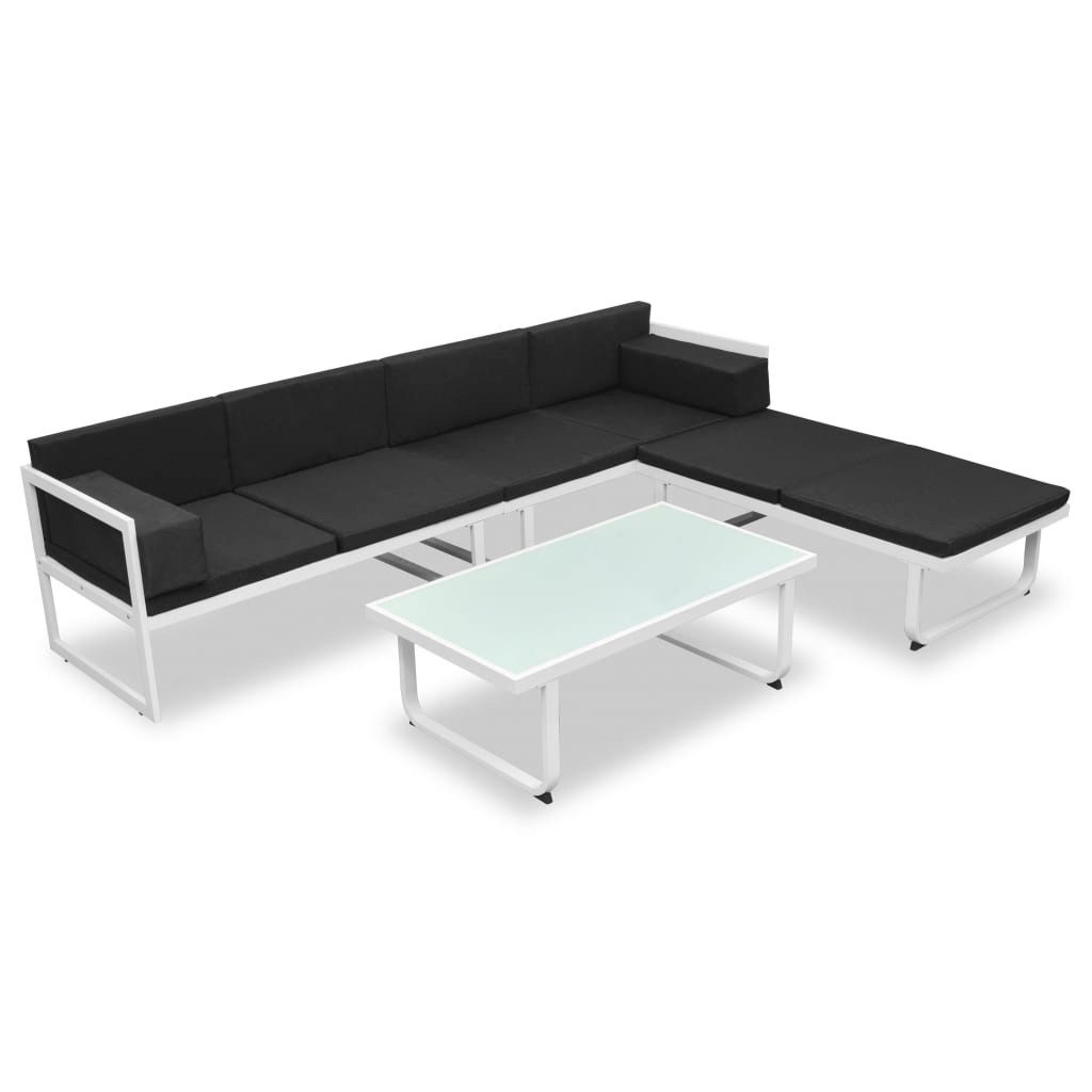 vidaXL Gartenlounge-Set 4-tlg. Garten-Lounge-Set mit Auflagen Aluminium Schwarz, (4-tlg)