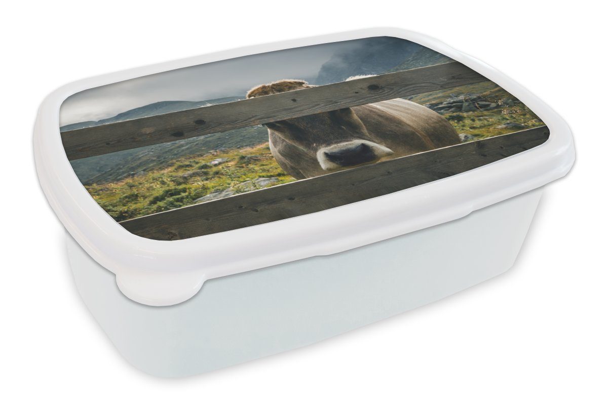 Kuh Mädchen Nebel (2-tlg), Erwachsene, und Brotbox - Lunchbox für Jungs - Zaun, weiß MuchoWow und Kinder Kunststoff, für Brotdose,