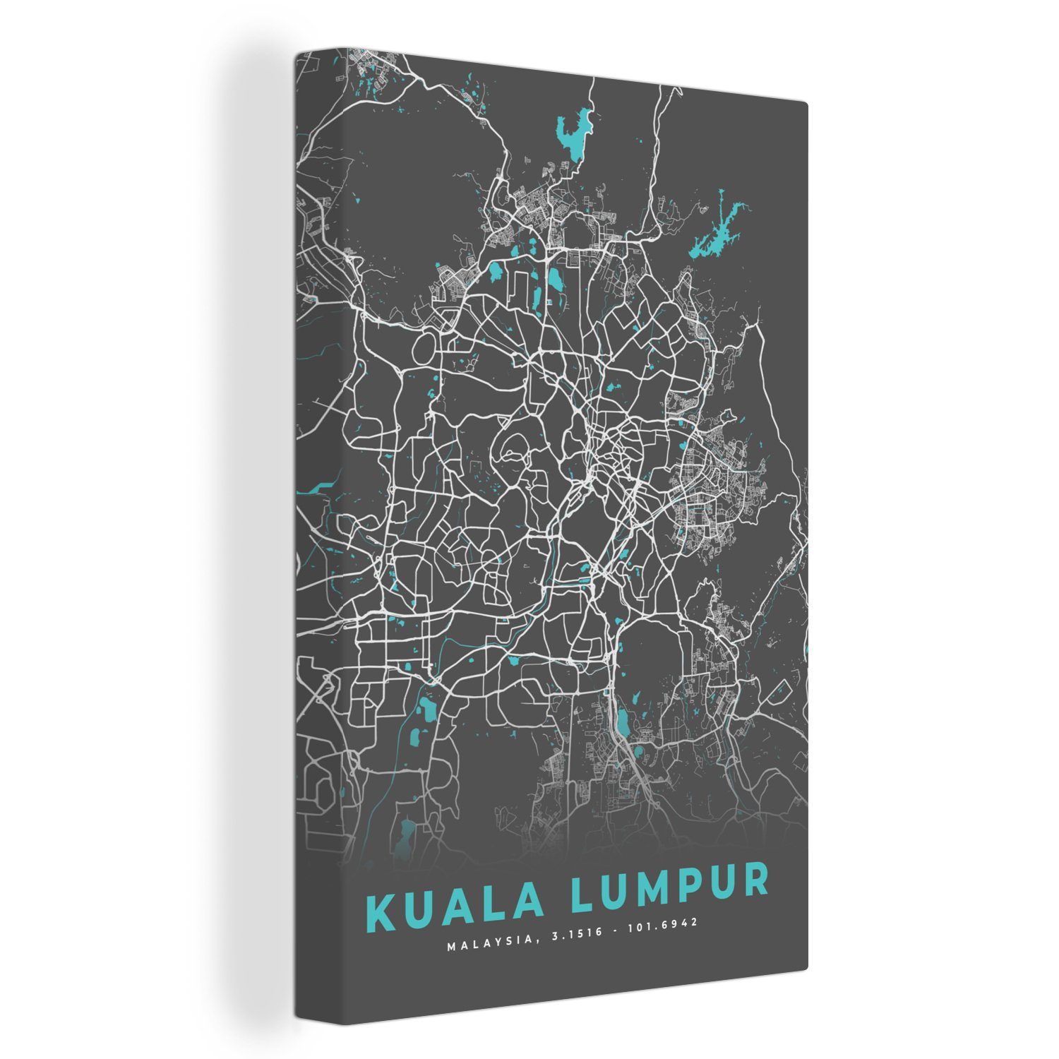 OneMillionCanvasses® Leinwandbild Kuala Lumpur - Stadtplan - Karte - Blau, (1 St), Leinwandbild fertig bespannt inkl. Zackenaufhänger, Gemälde, 20x30 cm