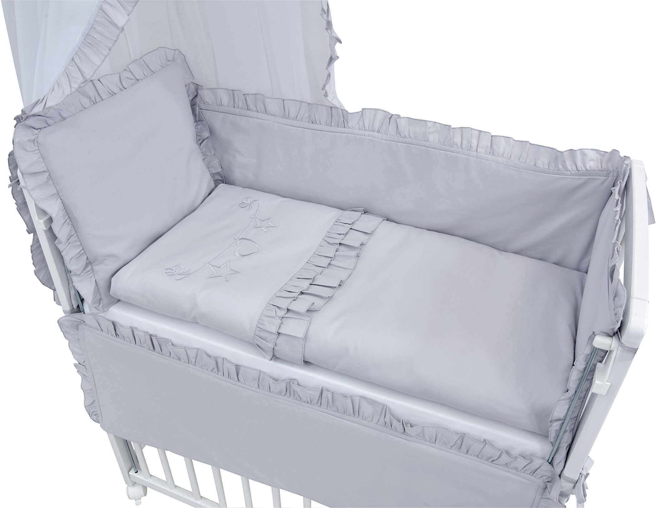 Baby-Delux Beistellbett Babybett Royal Grau Rüsche, Stillbett 90x40 weiß hö günstig online kaufen