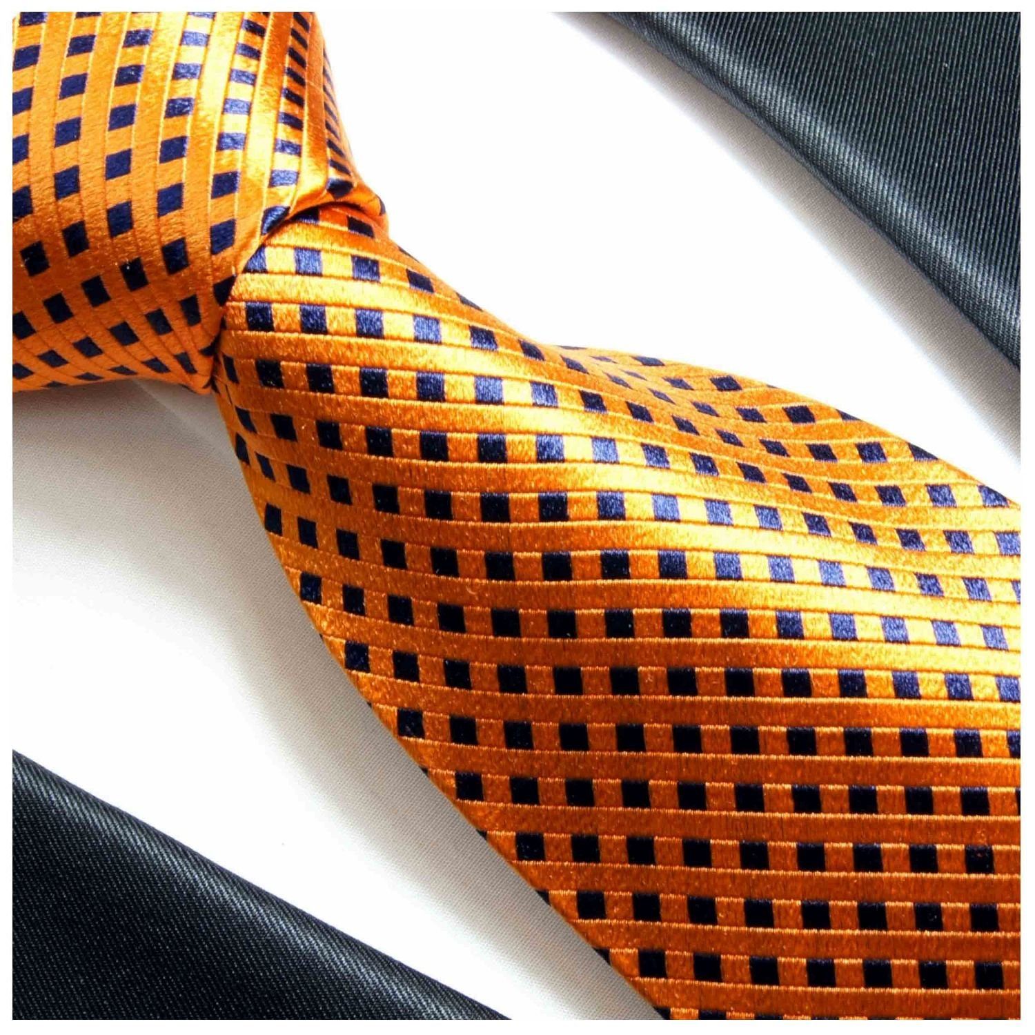 Malone blau Breit (8cm), Seide 310 kleine Schlips Karos Krawatte modern orange bronze 100% Herren Paul Seidenkrawatte