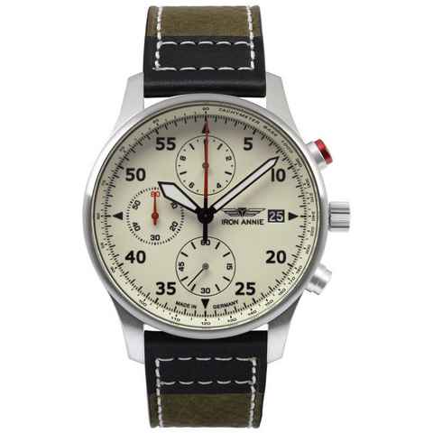 IRON ANNIE Chronograph F13 Tempelhof, Navigator, 5670-5, Armbanduhr, Quarzuhr, Herrenuhr, Datum, Leuchtzeiger, Made in Germany