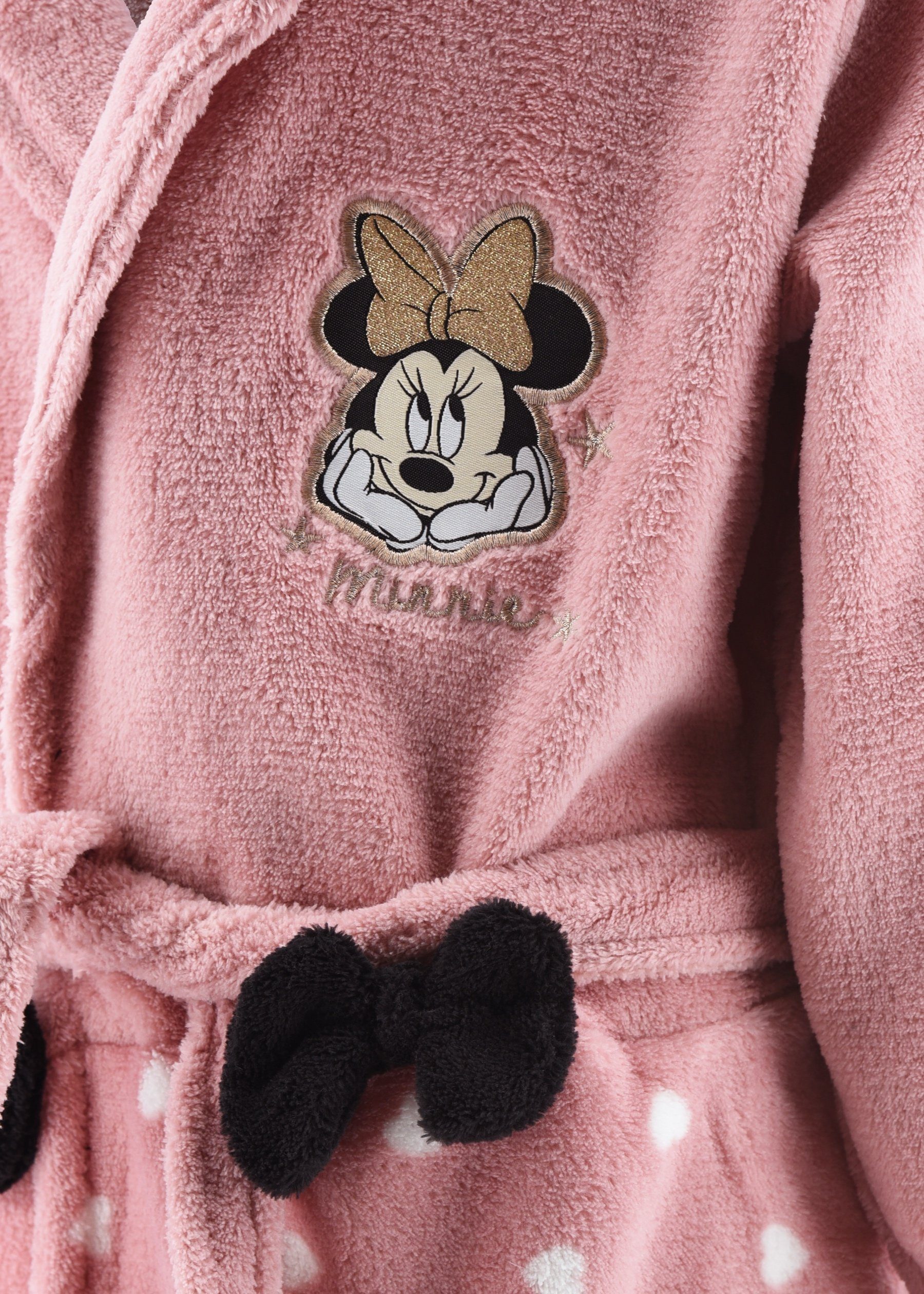 Disney Minnie Mouse Kinderbademantel Kinder Mädchen Bademantel mit Kapuze  und Minnie Ohren, Polyester, Mini Maus