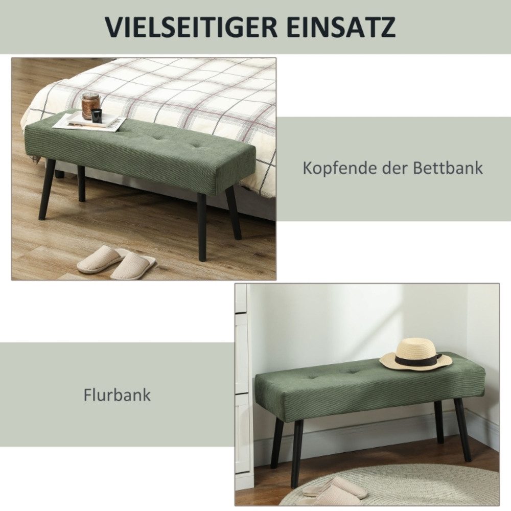 MODFU Polsterbank Cordbezug, getuftet, 100x36x45 cm, Metallbeine (Packung, 1-St., Sitzbank für Schlafzimmer, Wohnzimmer & Flur), Grün, Stilvolle Schuhbank & Flurmöbel mit Polsterung