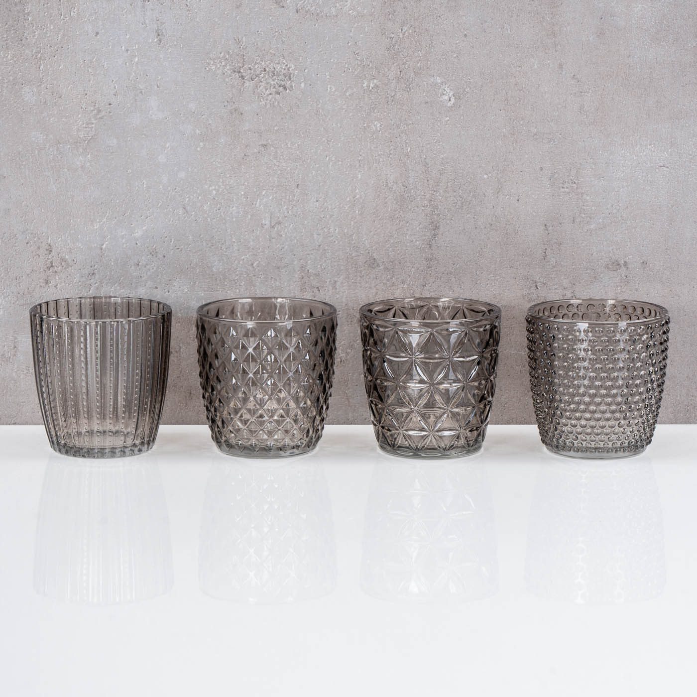 Levandeo® Teelichthalter, 8er Set Windlicht H7,5cm Glas Grau Teelichthalter günstig online kaufen