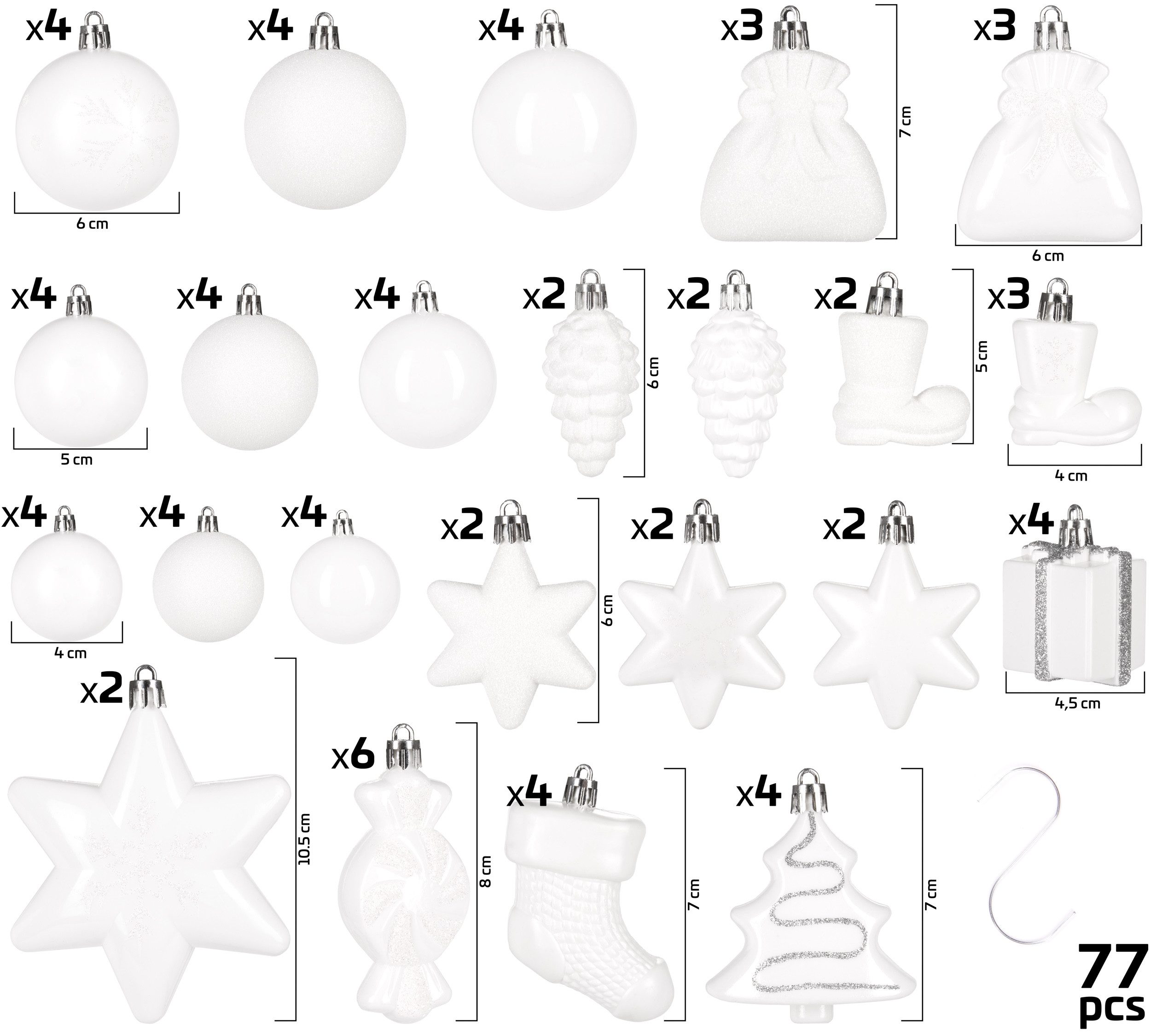 BRUBAKER Weihnachtsbaumkugel 77-teiliges Weihnachtskugel-Set, Christbaumschmuck aus Kunststoff, Weihnachtsdekoration Baumkugeln