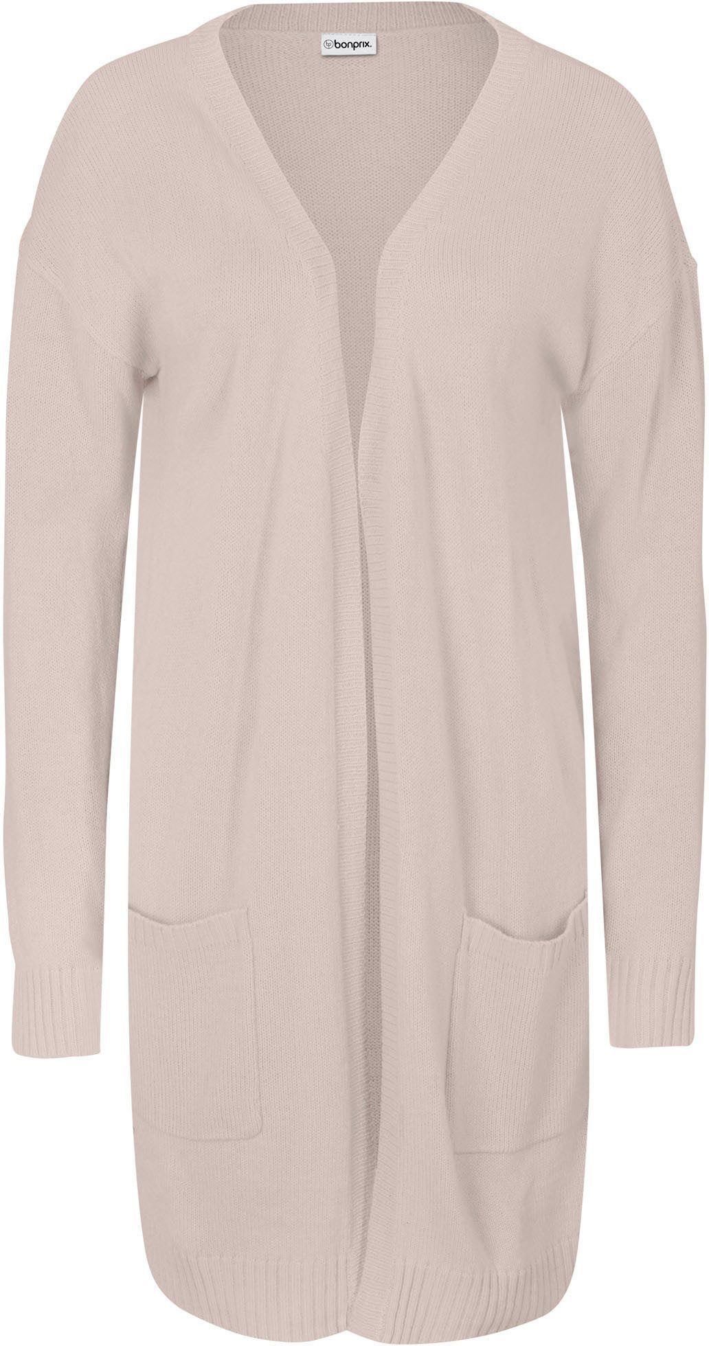 bonprix Longstrickjacke lässig geschnitten, hüftbedeckende Länge, mit aufgesetzten Taschen