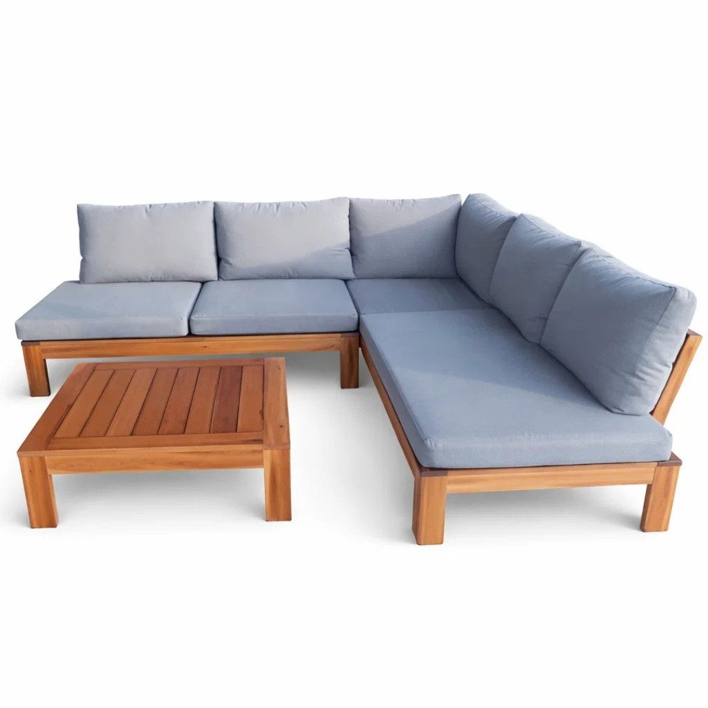 GreenSpirit Loungeset Lounge-Set GRANADA 3-tlg. Akazienholz FSC teakfarben/grau