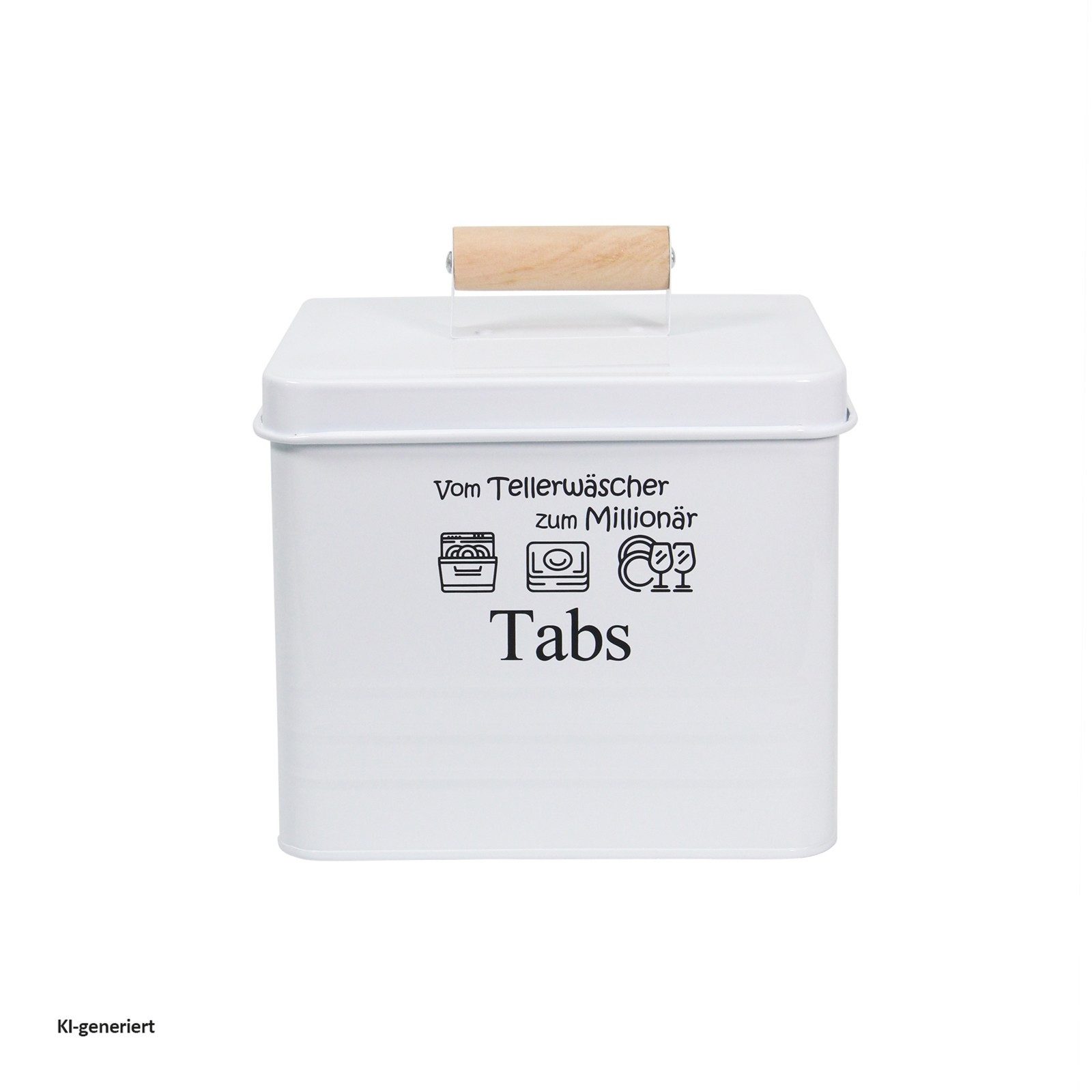 HTI-Living Aufbewahrungsdose Aufbewahrungsbox Geschirrspültabs Landhaus (Stück, 1 St., 1 Aufbewahrungsdose), Metalldose mit Holzgriff