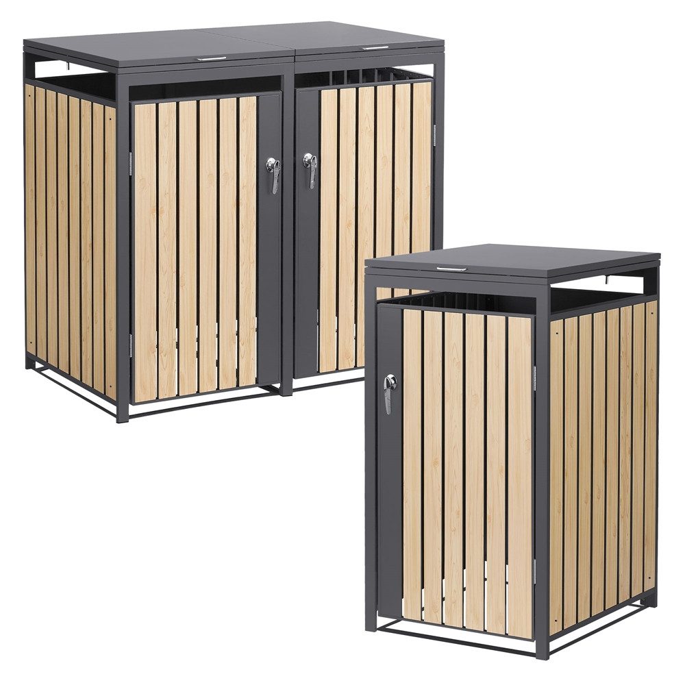 ML-DESIGN Mülltonnenbox Müllbox aus Stahl wetterfeste Mülltonnen Verkleidung Mülltonnengarage, Mülltonnencontainer mit Klappdeckel/Tür für 3 Tonne 120 oder 240 Liter