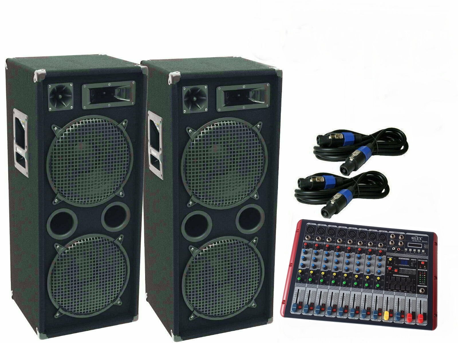 Powermixer Pa Musik Anlage Boxen Kabel 3000 Watt Party-Lautsprecher