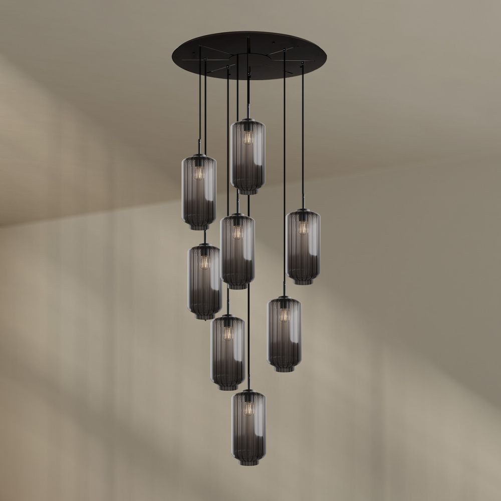 s.luce Pendelleuchte Velo Galerieleuchte 8-flg Ø 80cm Baldachin Ø 18cm Rauch