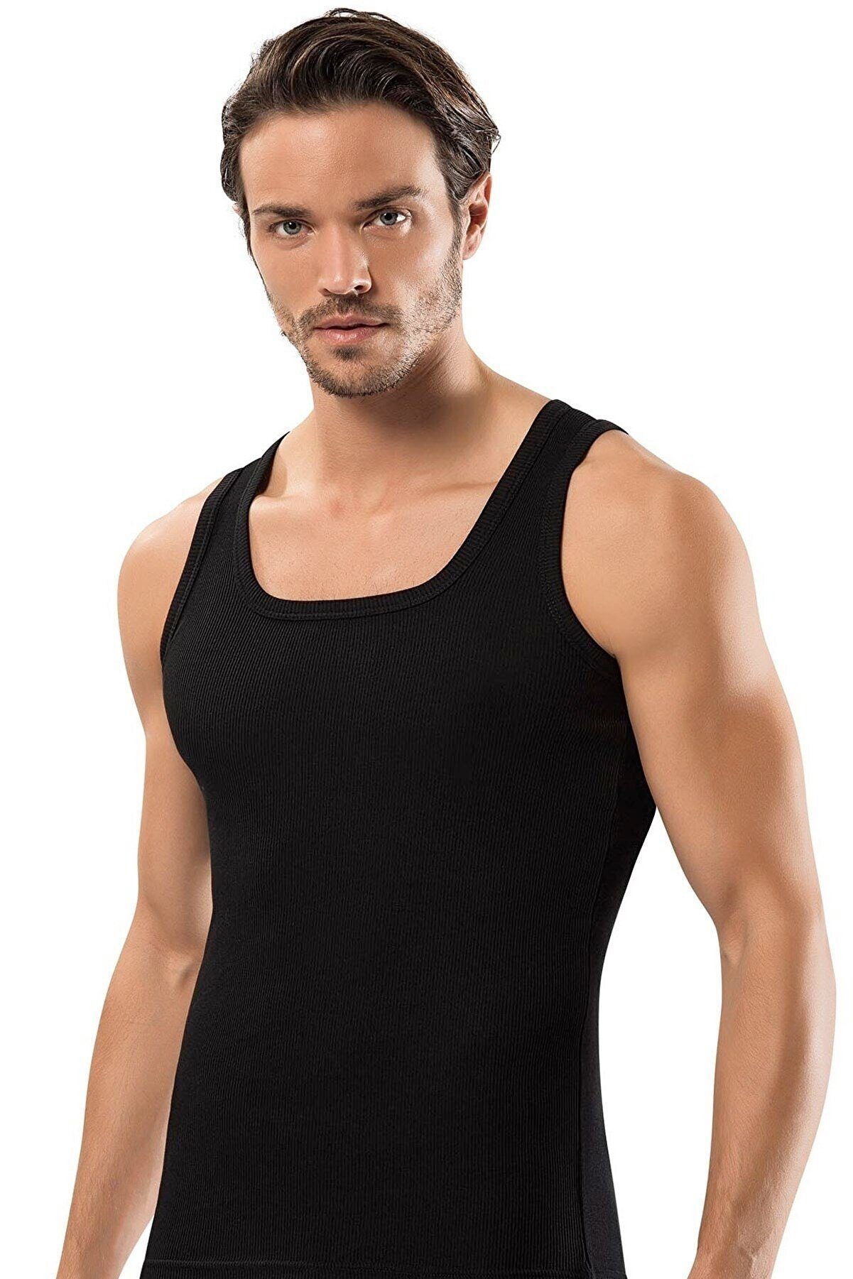 Selef Creation Unterhemd Unterhemd Tank Top 100% Baumwolle (6er Set) Schwarz