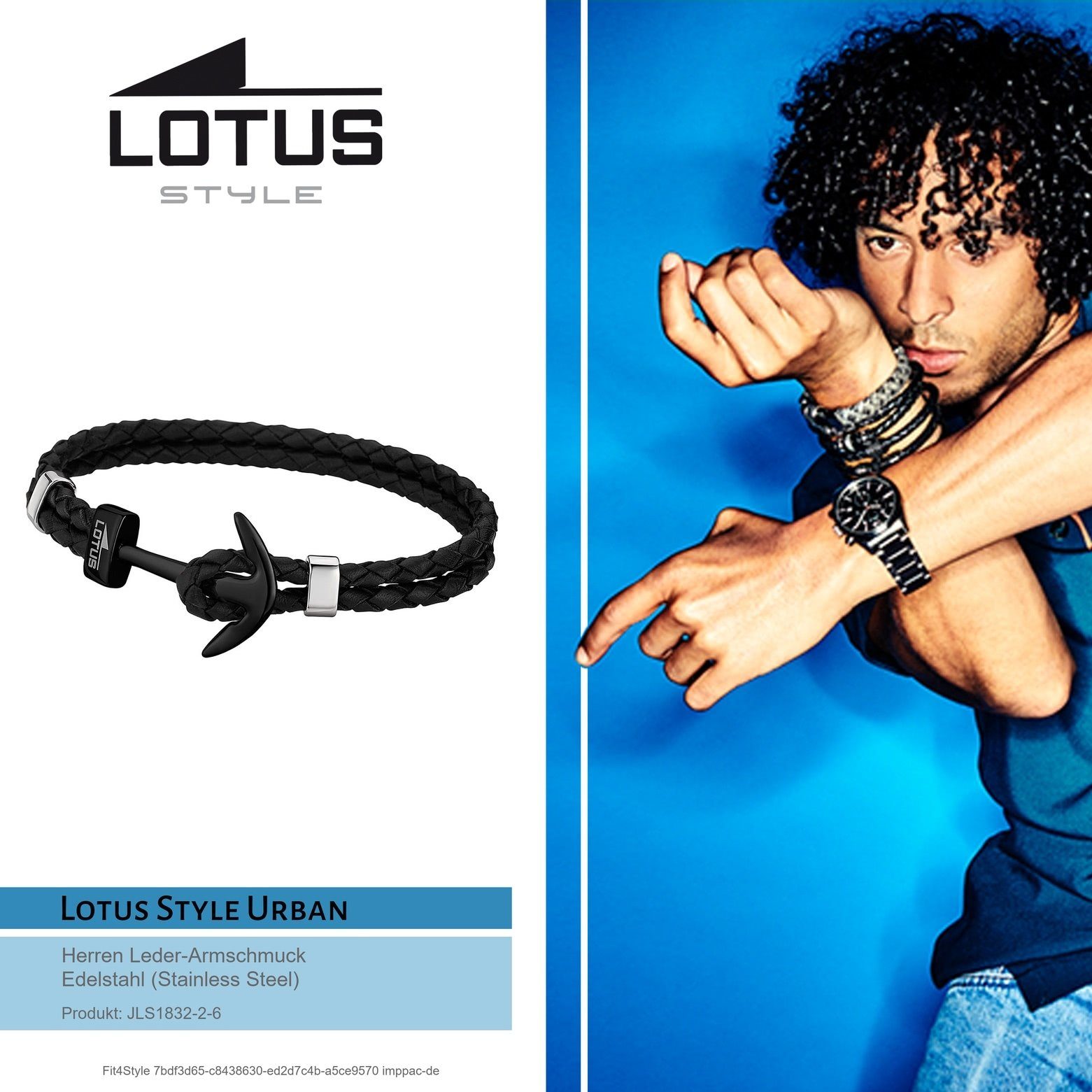 für aus Herren (Armband), Echtleder Style Lotus Steel), Anker schwarz Armband (Stainless Lotus Edelstahl Style Armband