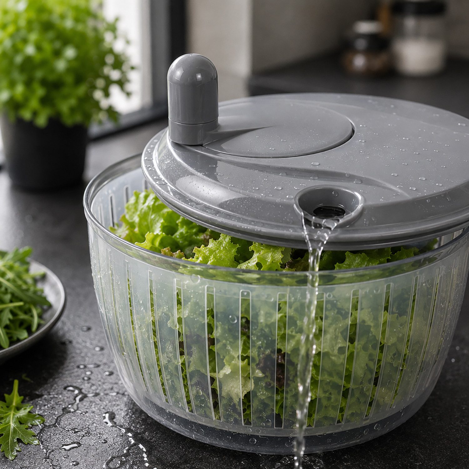 Lurch Salatschleuder mit Kurbel steingrau