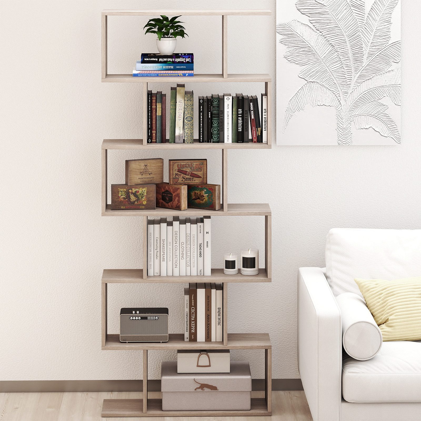 COSTWAY Bücherregal, Standregal mit 6 Fächern, 20 kg/Ebene, 80x23x192cm, grau