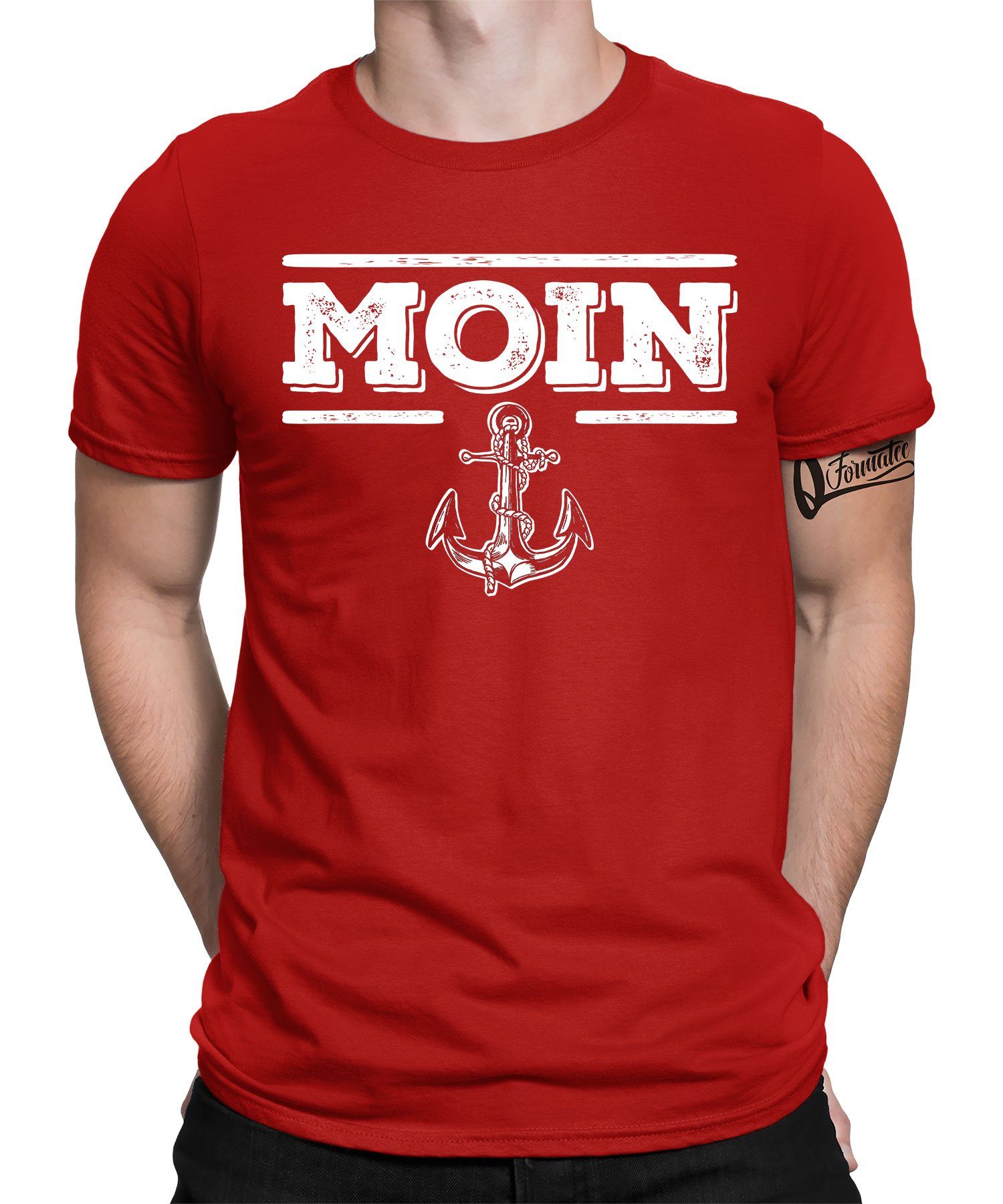 Kapitän - Hafen (1-tlg) T-Shirt Herren Moin Anker Quattro Kurzarmshirt Rot Hamburg Formatee