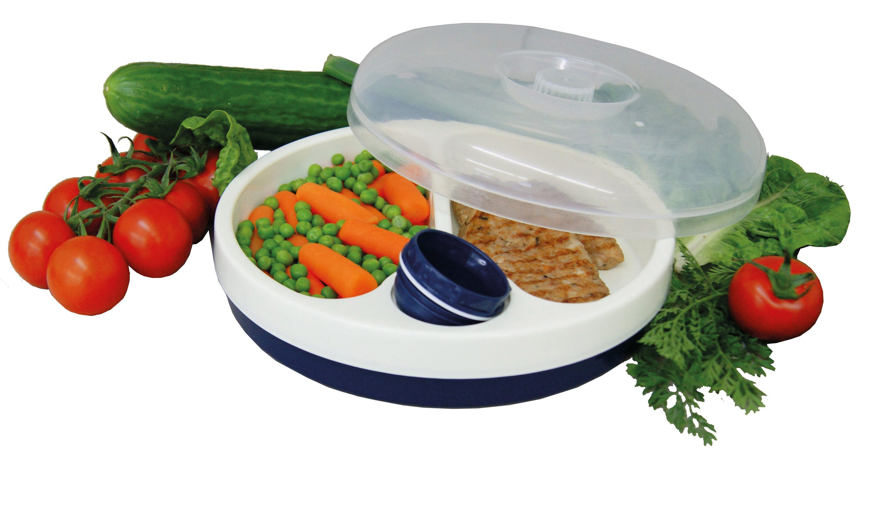 Sundo Homecare Speiseteller Warmhalteteller Speiseteller für Kinder Senioren mit Deckel blau/weiß