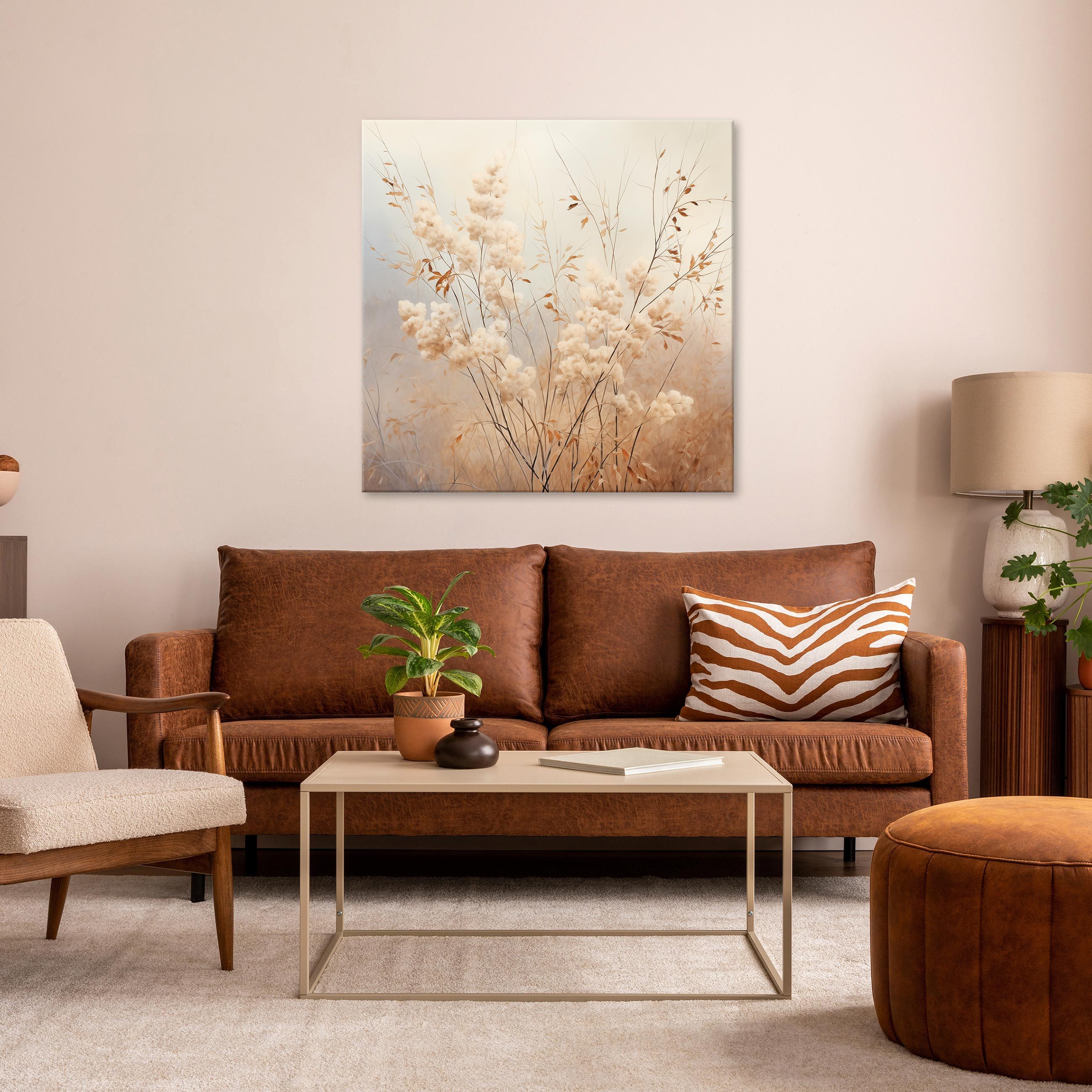 Wallarena Leinwandbild Natur Pampasgras beige Abstrakt Wandbild XXL Leinwan günstig online kaufen