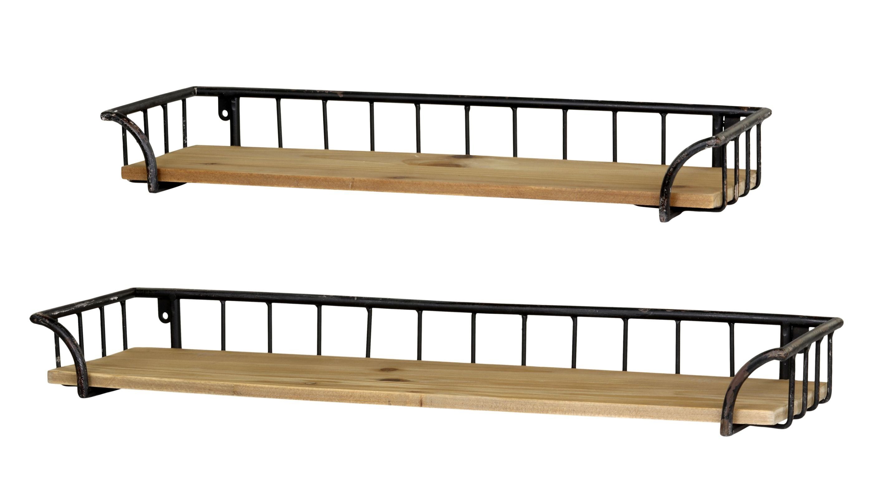 Wandregal Wandregal 2er Set Regal Holz Metall Schwarz Natur Chic Antique
