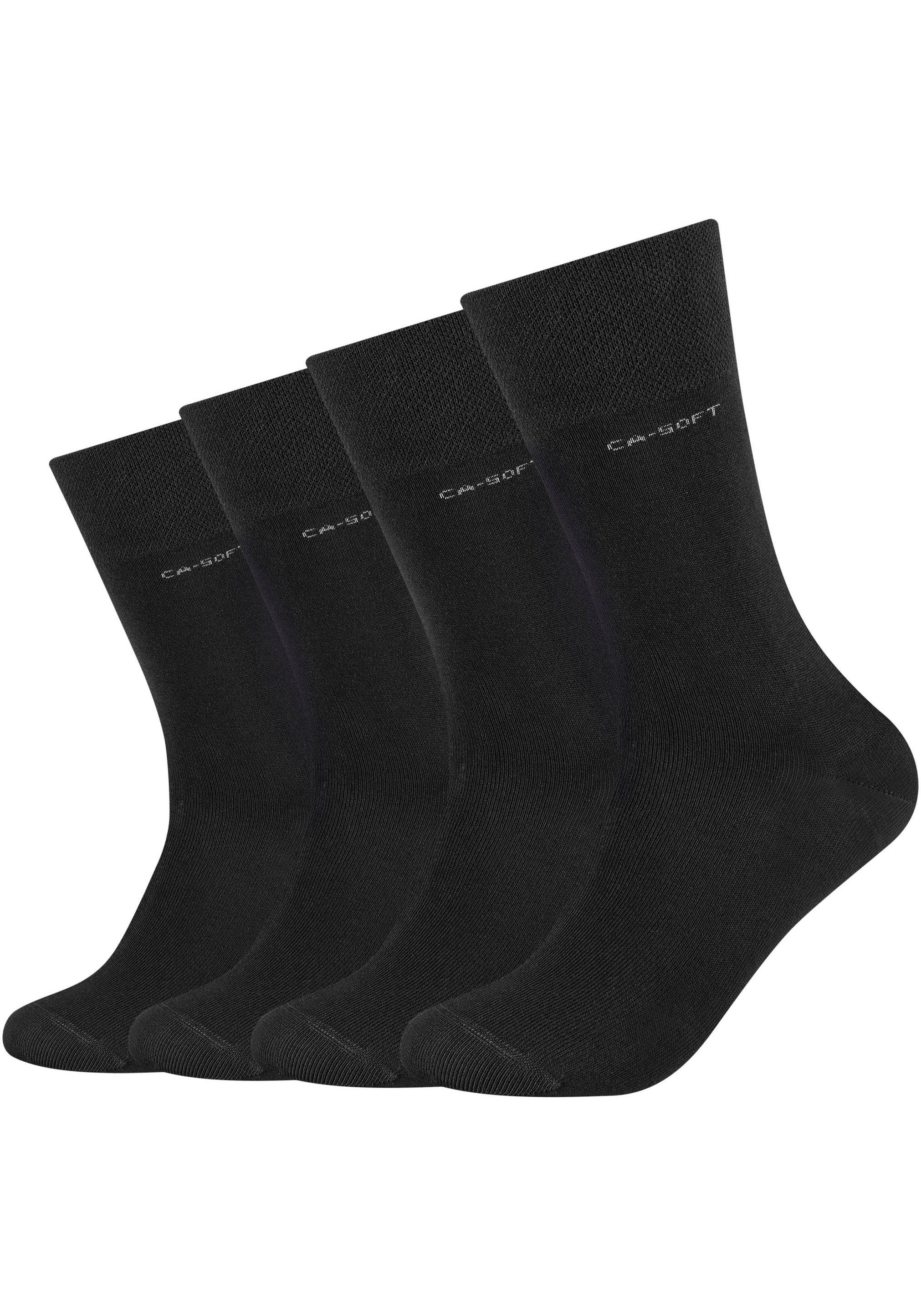 4-Paar) Zehenbereich Fersen- schwarz Mit (Packung, Socken verstärktem und Camano